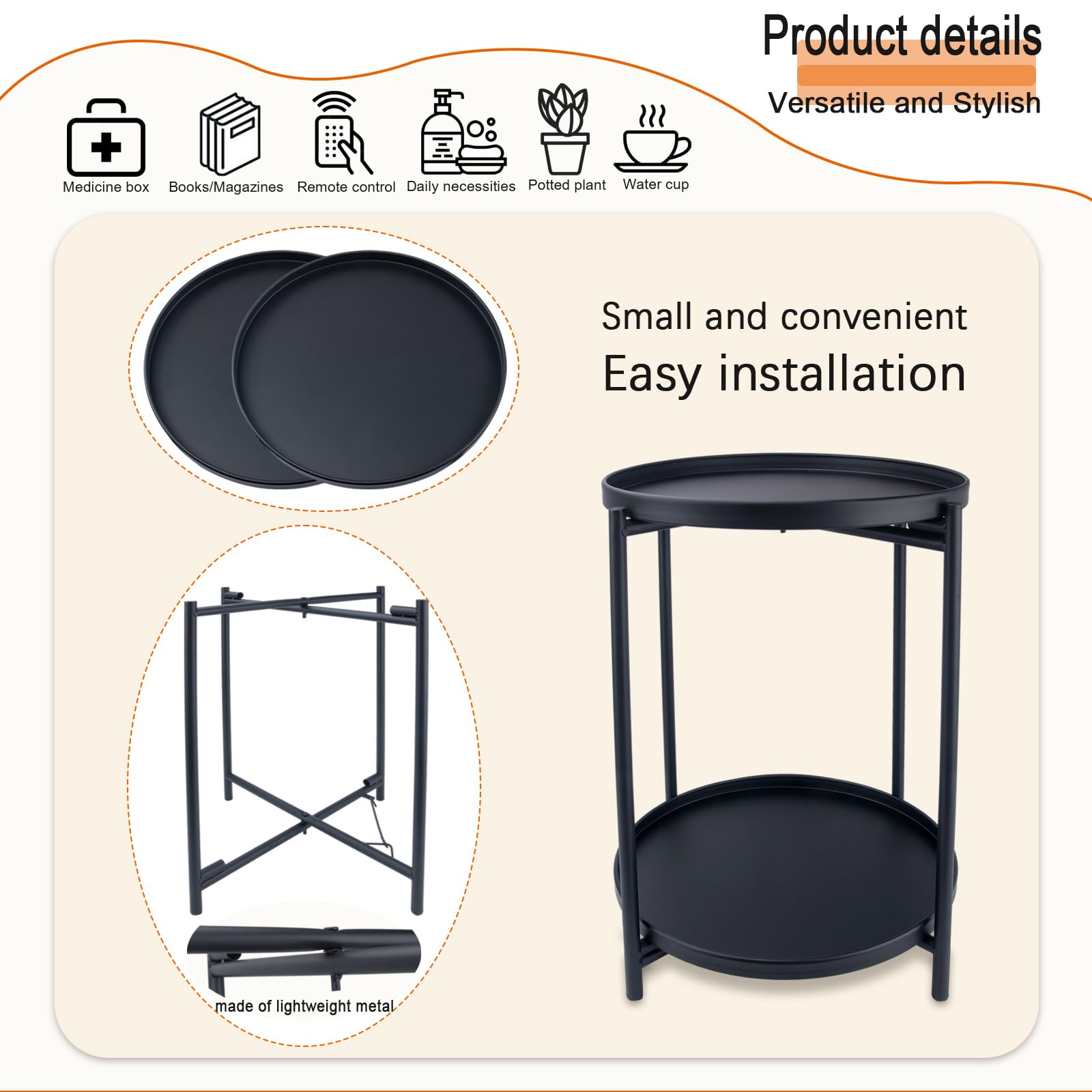2-Tier Round Side Table with Removable Tray - Small End Table for Nursery, Bedroom, Living Room, Balcony, Office & Kitchen | Perfect for Coffee, Reading & Home Decor