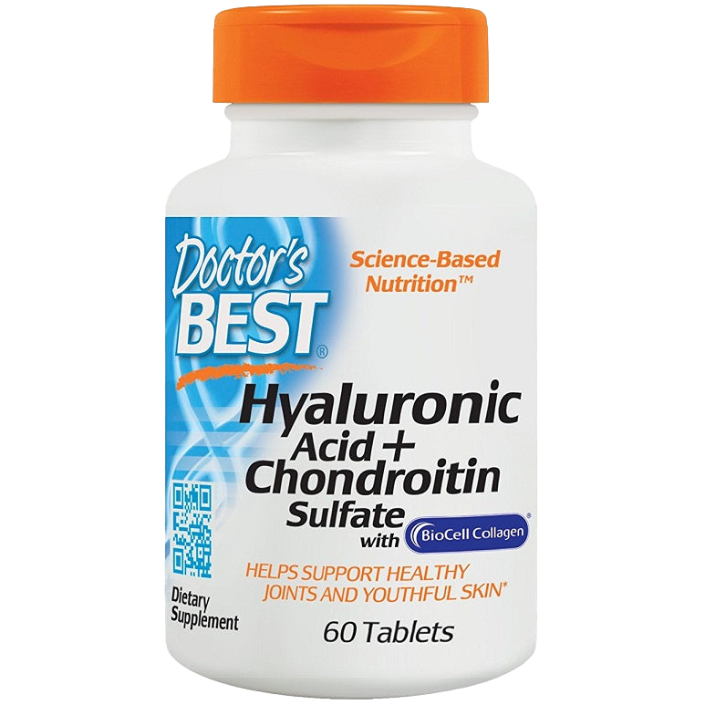 Doctor's Best Hyaluronic Acid + Chondroitin Sulfate with BioCell Collagen Supplement - 60 Tablets for Joint Health & Skin Hydration - Supports Mobility & Anti-Aging