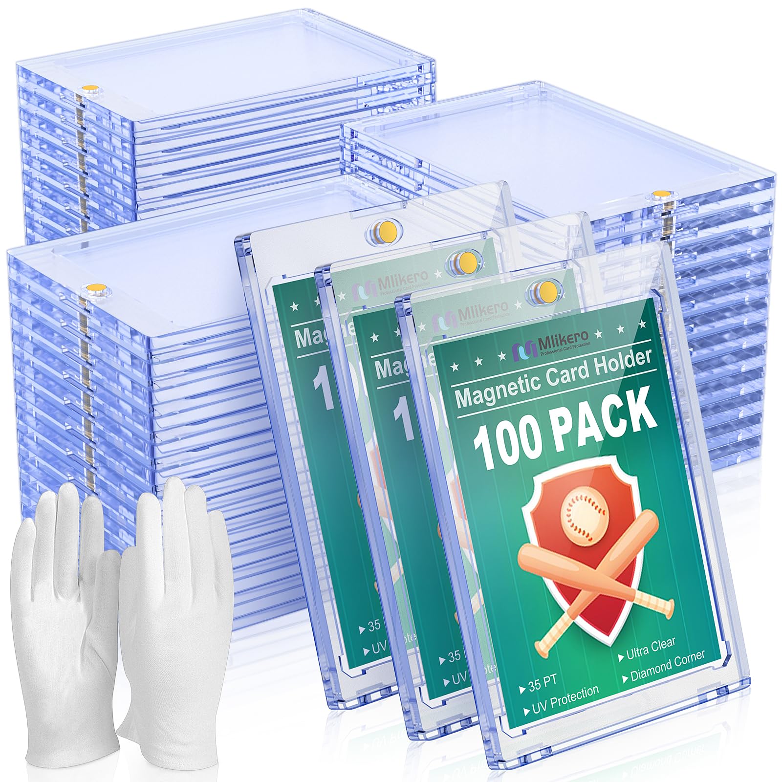 100-Pack Magnetic Card Holders for Trading Cards - 35pt Ultra Clear Baseball & Sports Card Protectors - Hard Plastic Sleeves for Collectible Game Cards - Perfect for Displaying, Organizing & Protecting Valuable Collections