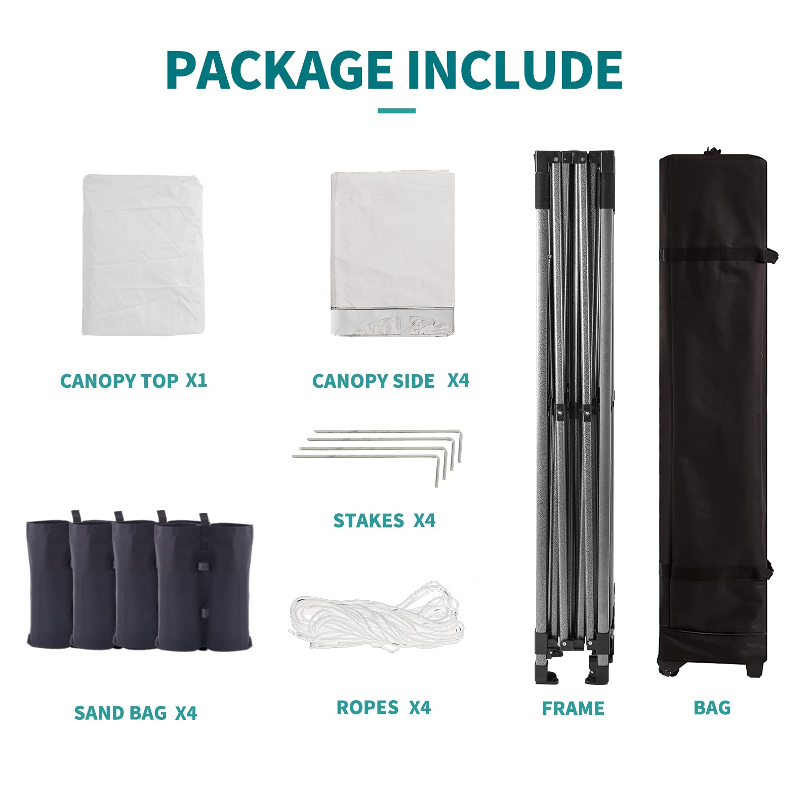 10x10 Pop Up Canopy Tent with Sidewalls - Heavy Duty Commercial Canopy Waterproof & Easy Setup - Perfect for Outdoor Events, Farmers Markets, Beach Parties & Camping (White)