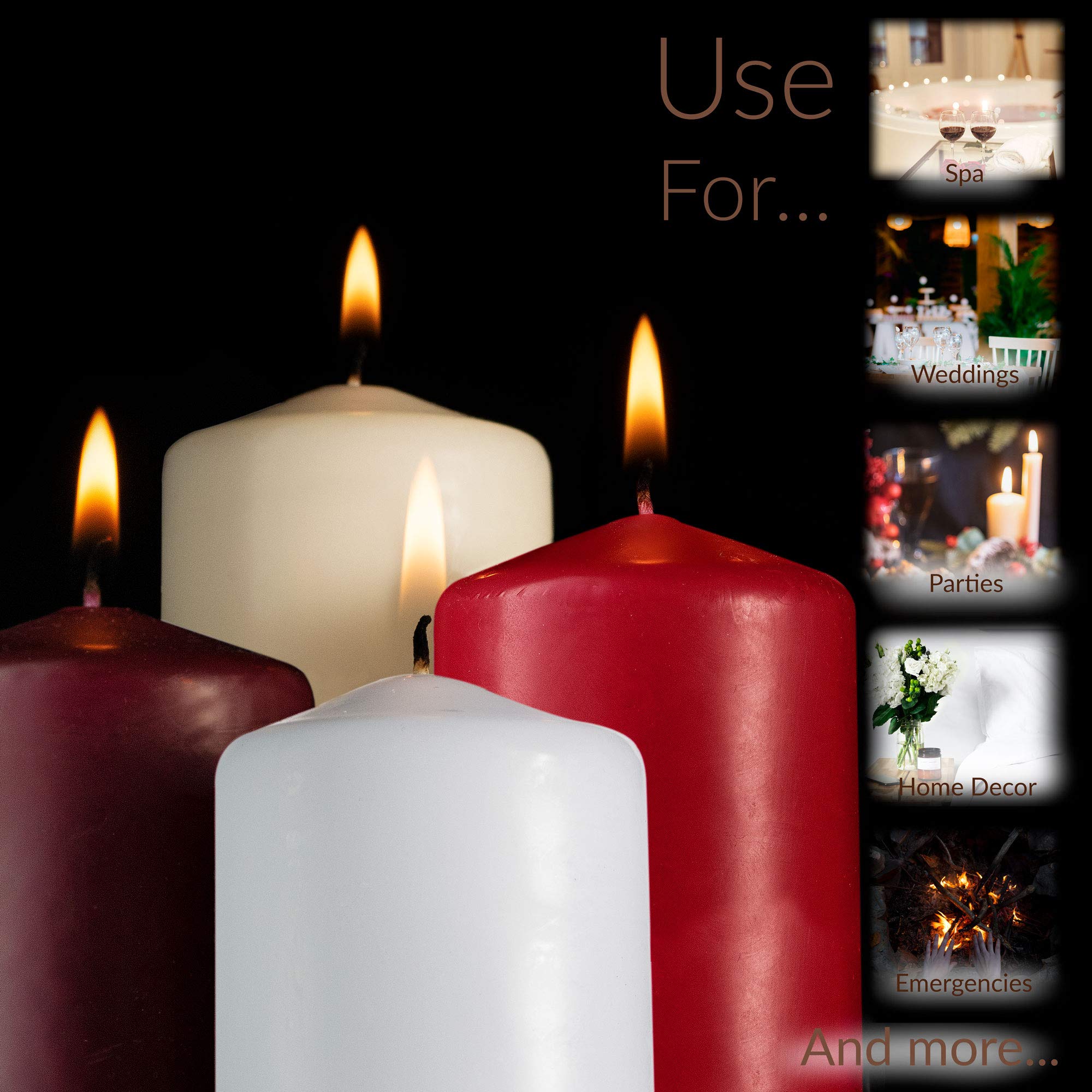 SPAAS 4-Pack Red Pillar Candles (2x3 Inch) - Unscented Decorative Candles for Lanterns, Home Décor, Wedding Centerpieces, Fireplace & Kitchen Decorations | Perfect for Romantic Dinners, Holiday Decor, Table Settings & Cozy Ambiance