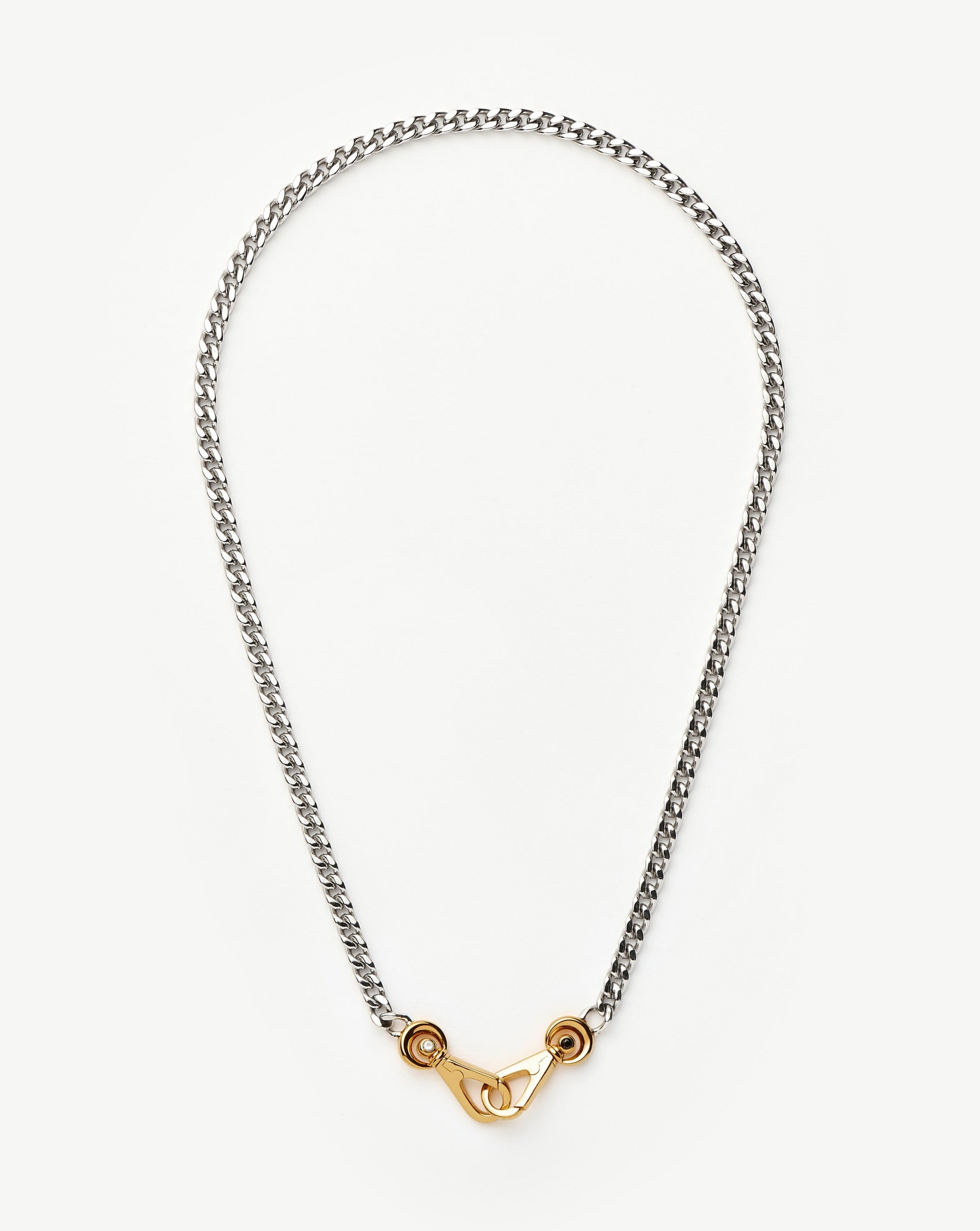 Kinetic Chunky Chain Necklace - Mixed Metal Cubic Zirconia Statement Jewelry | Trendy Layered Necklace for Women | Perfect for Parties, Date Nights & Everyday Wear
