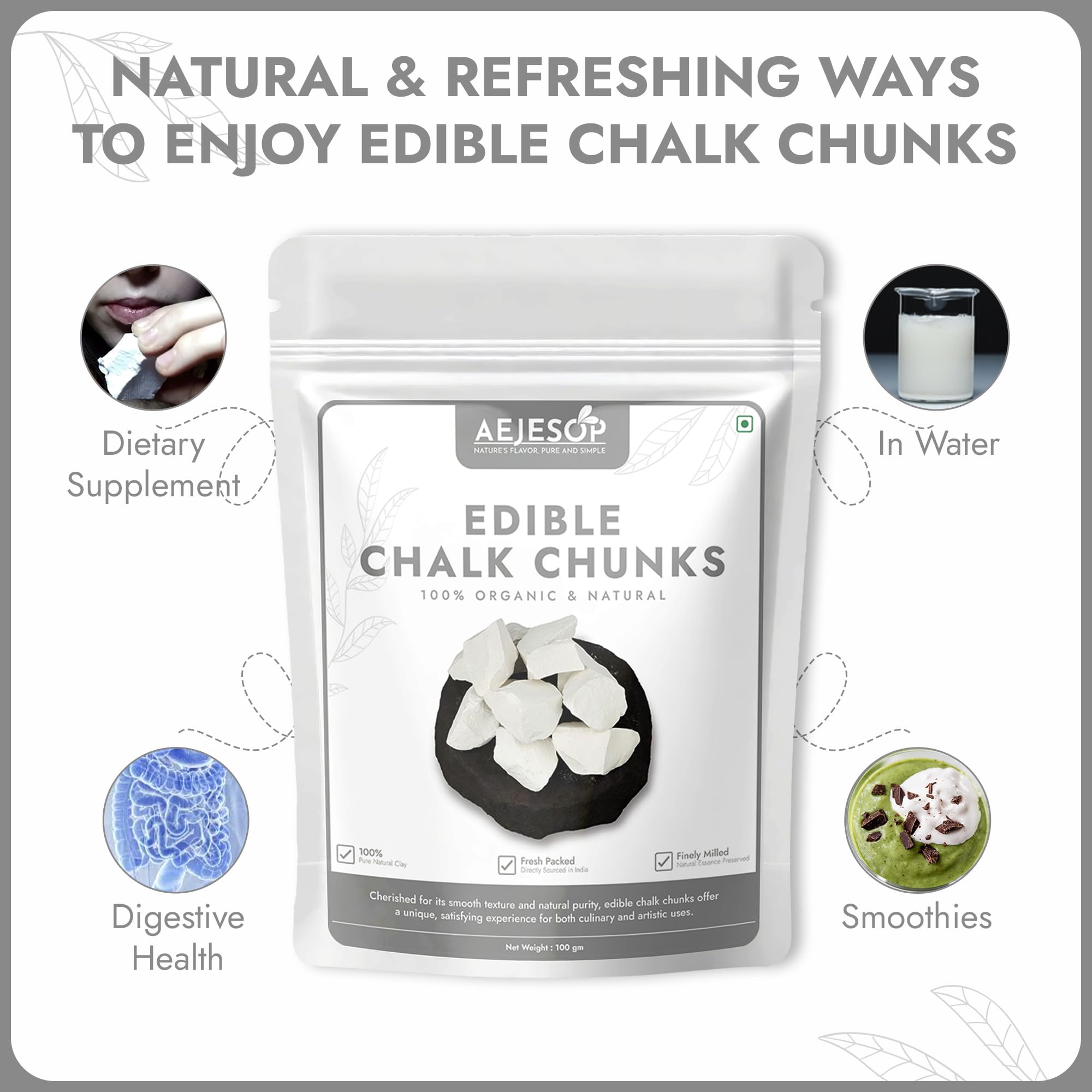KRAM Edible Chalk Chunks - Natural Calcium Supplement, 3.5oz (100g) - Perfect for Pregnancy Cravings, Baking Decorations & Sensory Play