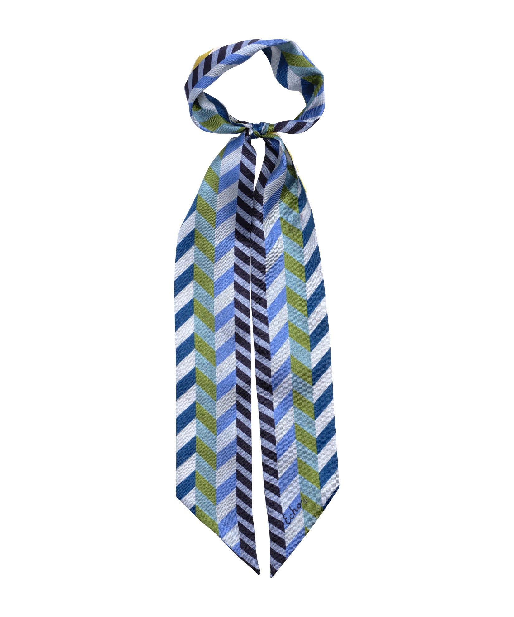 Chevron Geo Silk Ribbon Scarf - Elegant Womens Fashion Accessory for Office, Party & Special Occasions