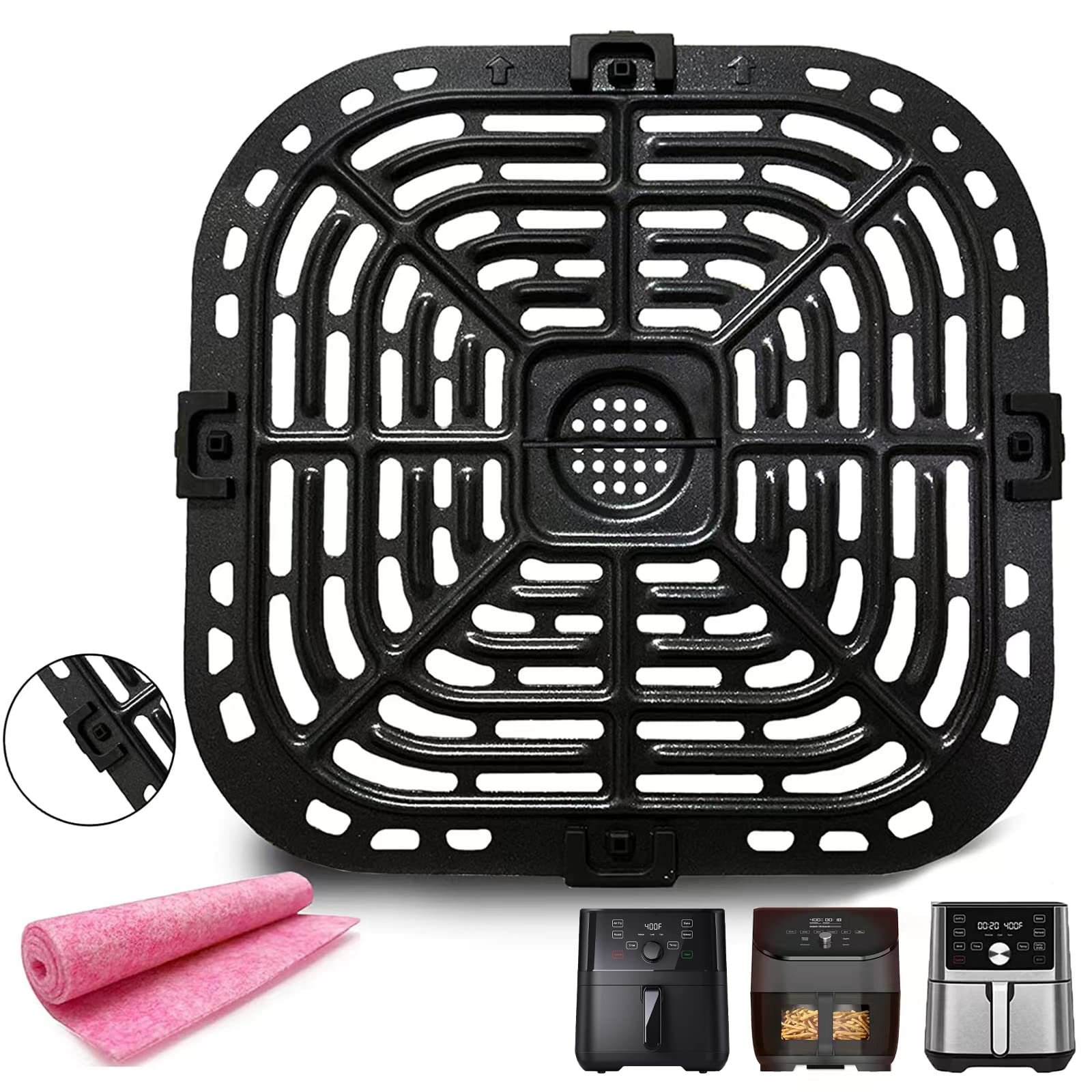 Upgraded Nonstick Air Fryer Grill Pan Replacement for Instant Vortex Plus 6QT & 5.7QT Air Fryers - Crisper Plate Tray with Rubber Feet, Dishwasher Safe - Perfect for Grilling Steak, Chicken, and Vegetables at Home