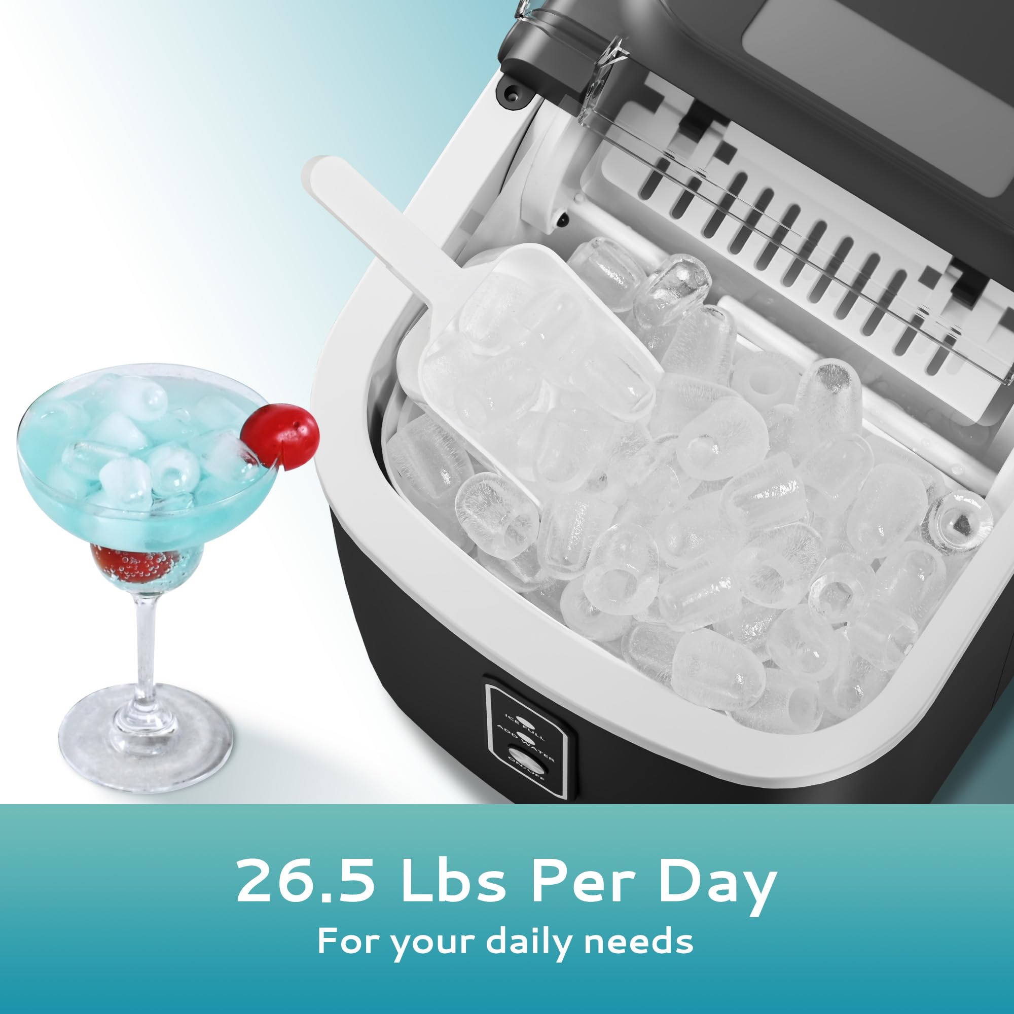 EUHOMY 26.5lbs/Day Portable Ice Maker Machine - Countertop Ice Maker with Auto-Cleaning, 9 Cubes in 6 Minutes, Includes Basket & Scoop - Perfect for Home Kitchen, Camping, RV & Outdoor Activities (Black)