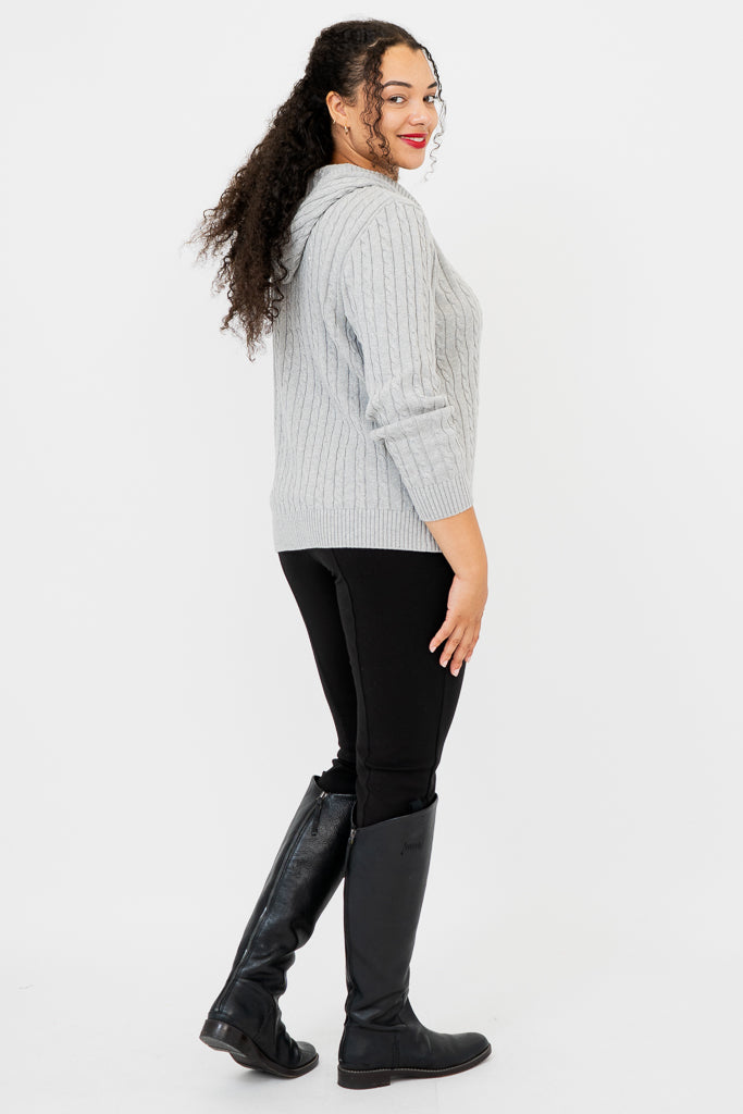 Elsie Sweater Women's Silver Cotton Knit Pullover - Cozy Casual Wear for Fall & Winter Fashion