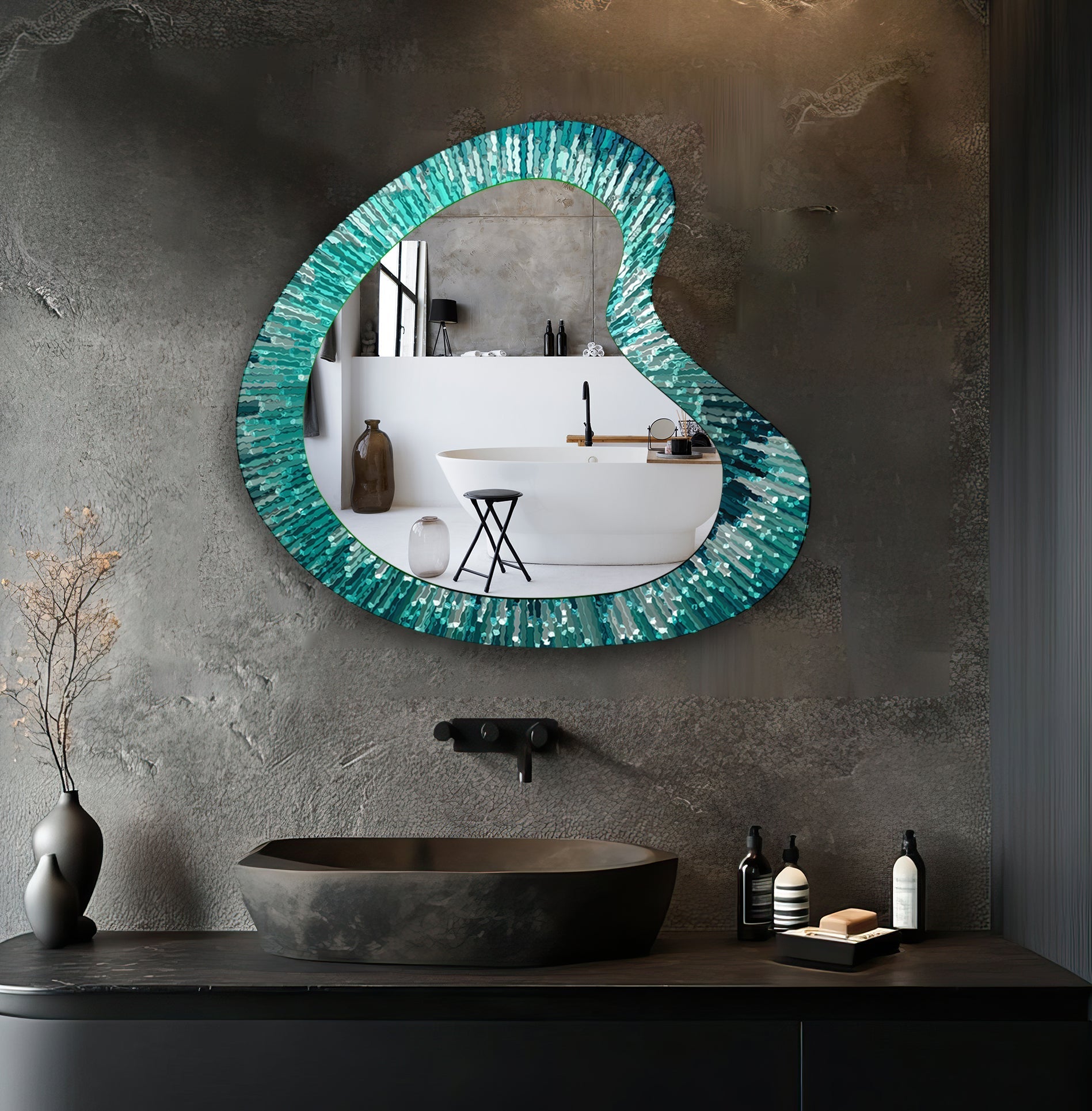 Abstract Green Lines Modern Wall Mirror - Decorative Home Accent for Living Room, Bedroom & Entryway - Stylish & Contemporary Design