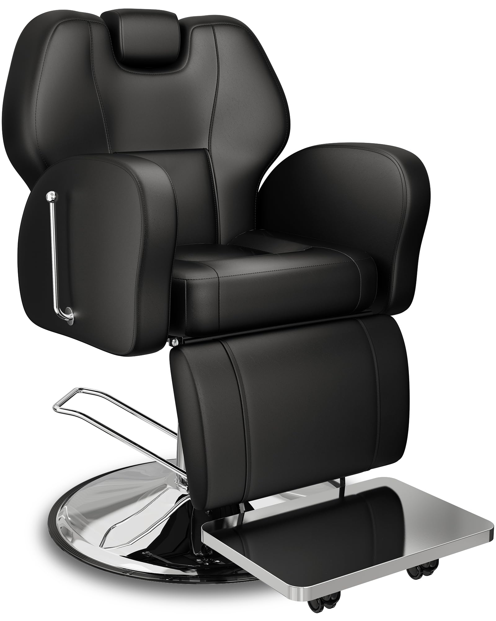 Professional Baasha Barber Chair - Heavy-Duty Reclining Salon Chair for Hair Stylists & Tattoo Artists, All-Purpose Beauty Salon Equipment with Steel Frame - Perfect for Haircuts, Shampooing & Tattoo Sessions (Black)