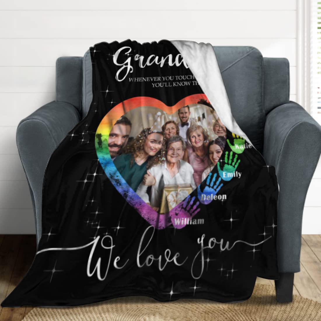 Custom Memorial Blanket for Grandma - Personalized Photo Collage Fleece Throw with Name - Loving Memory Gift - 5 Sizes (Made in USA) - Perfect for Remembrance, Comfort & Family Keepsakes