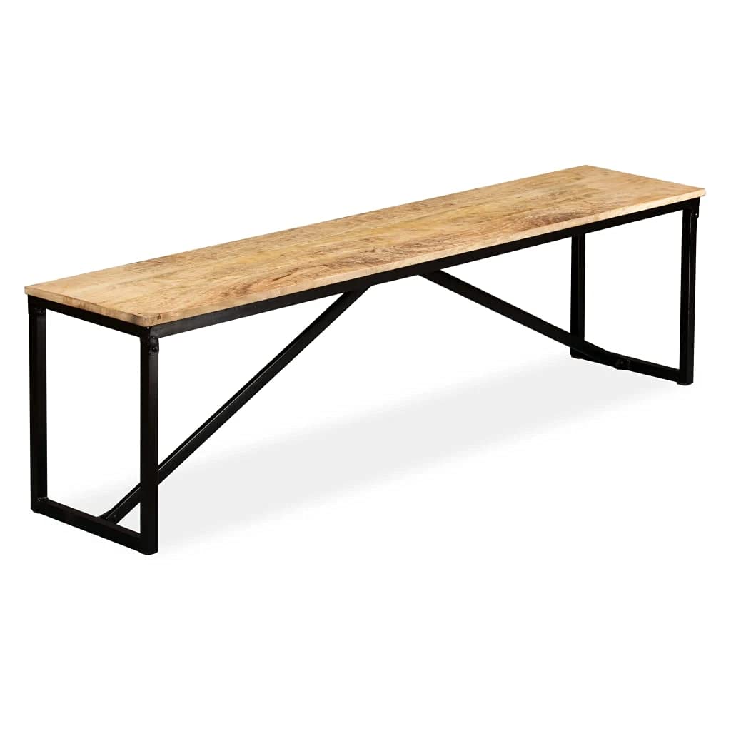 Industrial Style Solid Mango Wood Dining Bench with Steel Legs - Entryway, Living Room, Bedroom & Dining Room Bench - Perfect for Farmhouse, Modern & Rustic Home Decor