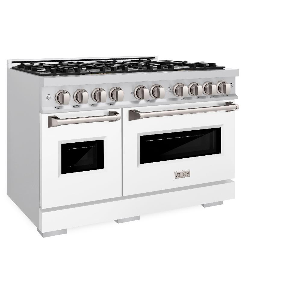 ZLINE 48-Inch 6.7 cu. ft. Stainless Steel Dual Fuel Range - 8 Burner Gas Cooktop with White Matte Doors - Perfect for Large Kitchens & Entertaining (CDR WM 48)