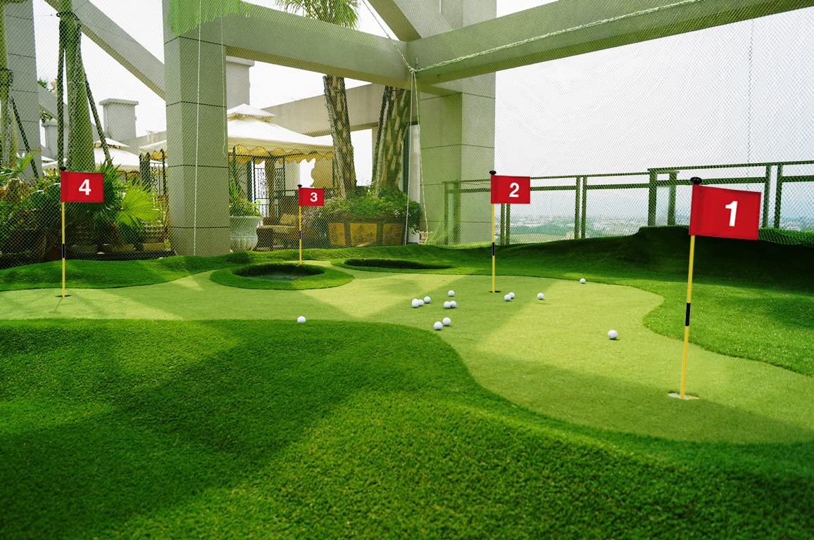 X·CELLENT Portable Mini Golf Putting Green Set with 2-Section Fiberglass Flag Sticks - Practice Golf Hole Cup & Pin Flags for Backyard, Lawn, Office - Perfect Golf Training Aid & Gift Idea for Men Women