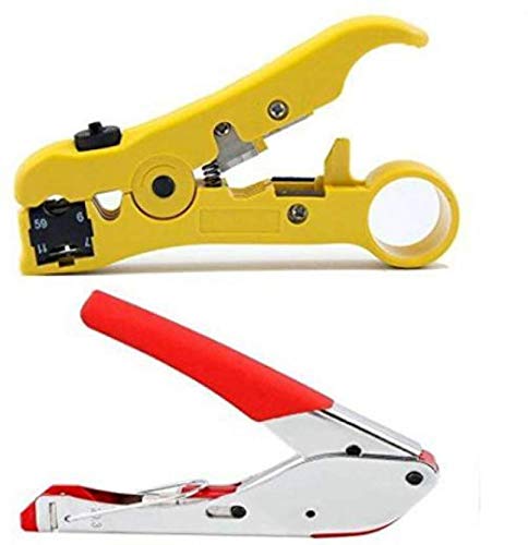 Inditrust RG6 Stripper Tool 2-Piece Combo Set - Compression Tool & Cable Stripper for Coaxial Wire - Manual Crimping Kit for DIY, TV Installation & Network Cabling Projects