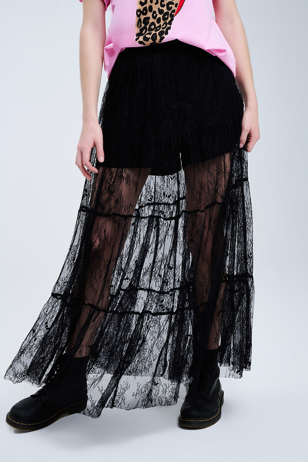Black Floral Lace Maxi Skirt - Elegant Long Skirt for Women, Perfect for Weddings, Parties, and Special Occasions