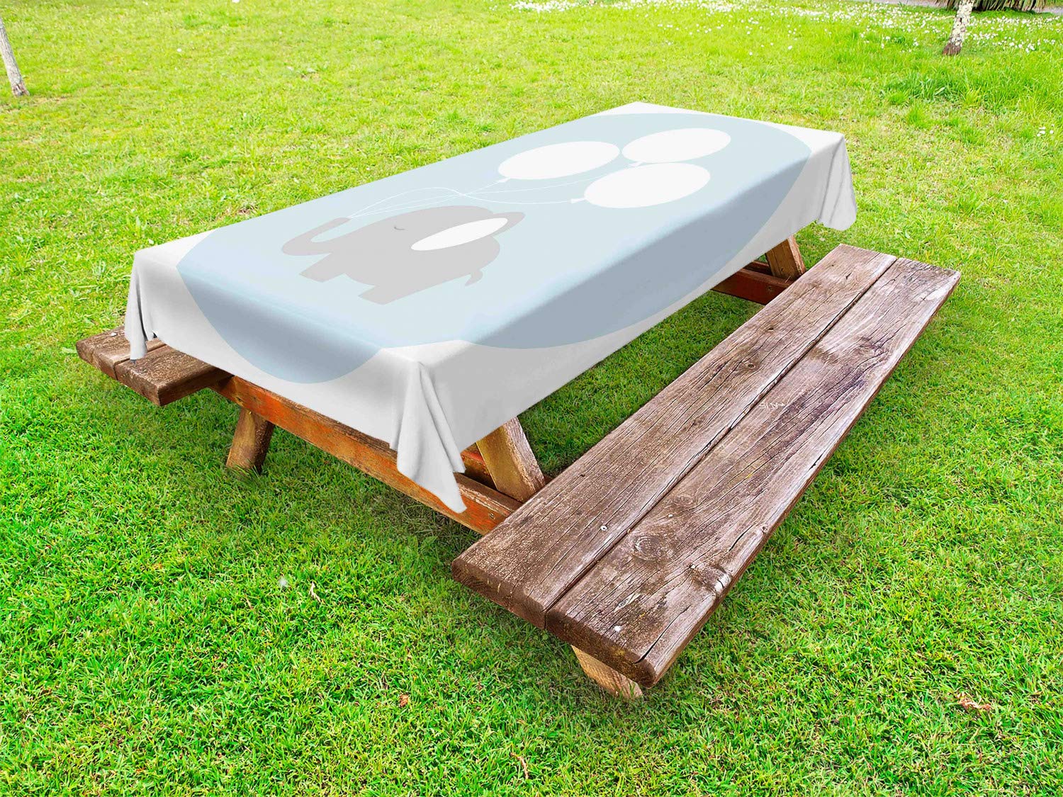 Ambesonne Animal Cartoon Waterproof Outdoor Tablecloth - Funny Little with Big Balloons Design - Washable Picnic Table Cover 58