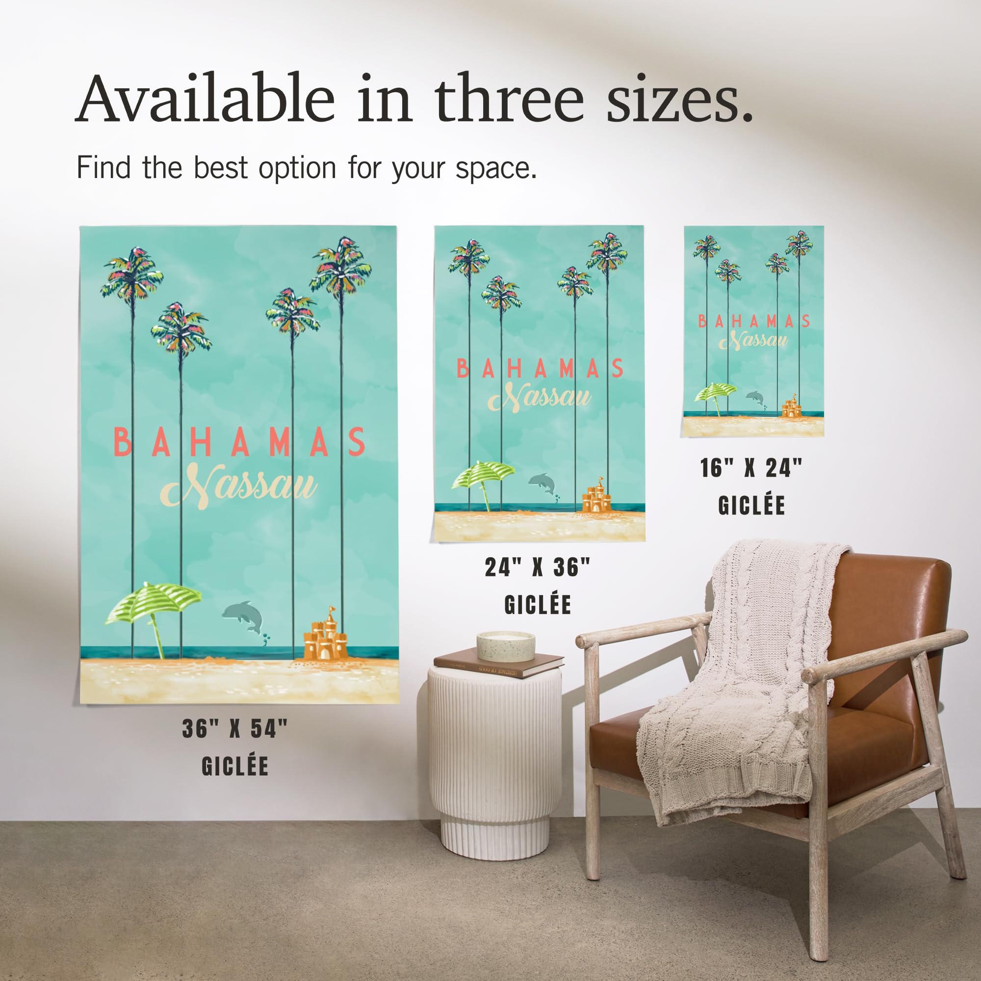 Lantern Press 16x24 Inch Giclee Print - Nassau Bahamas Beach Art with Tall Palms | Premium Wall Decor for Living Room, Bedroom & Office