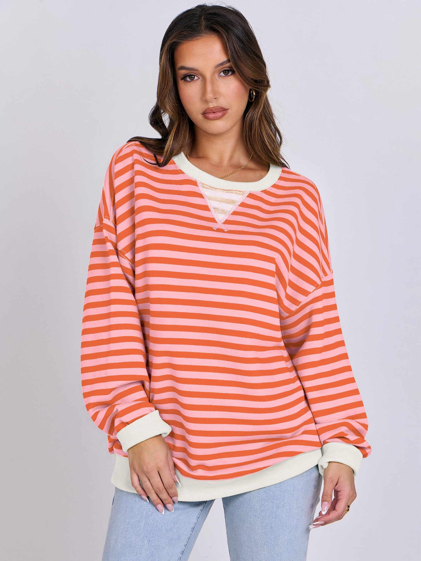 ANRABESS Women's Striped Sweatshirt - Long Sleeve Crewneck Oversized Pullover Top | Soft Casual Fall Fashion Sweater | Perfect for Autumn Outfits, Weekend Wear & Cozy Layering