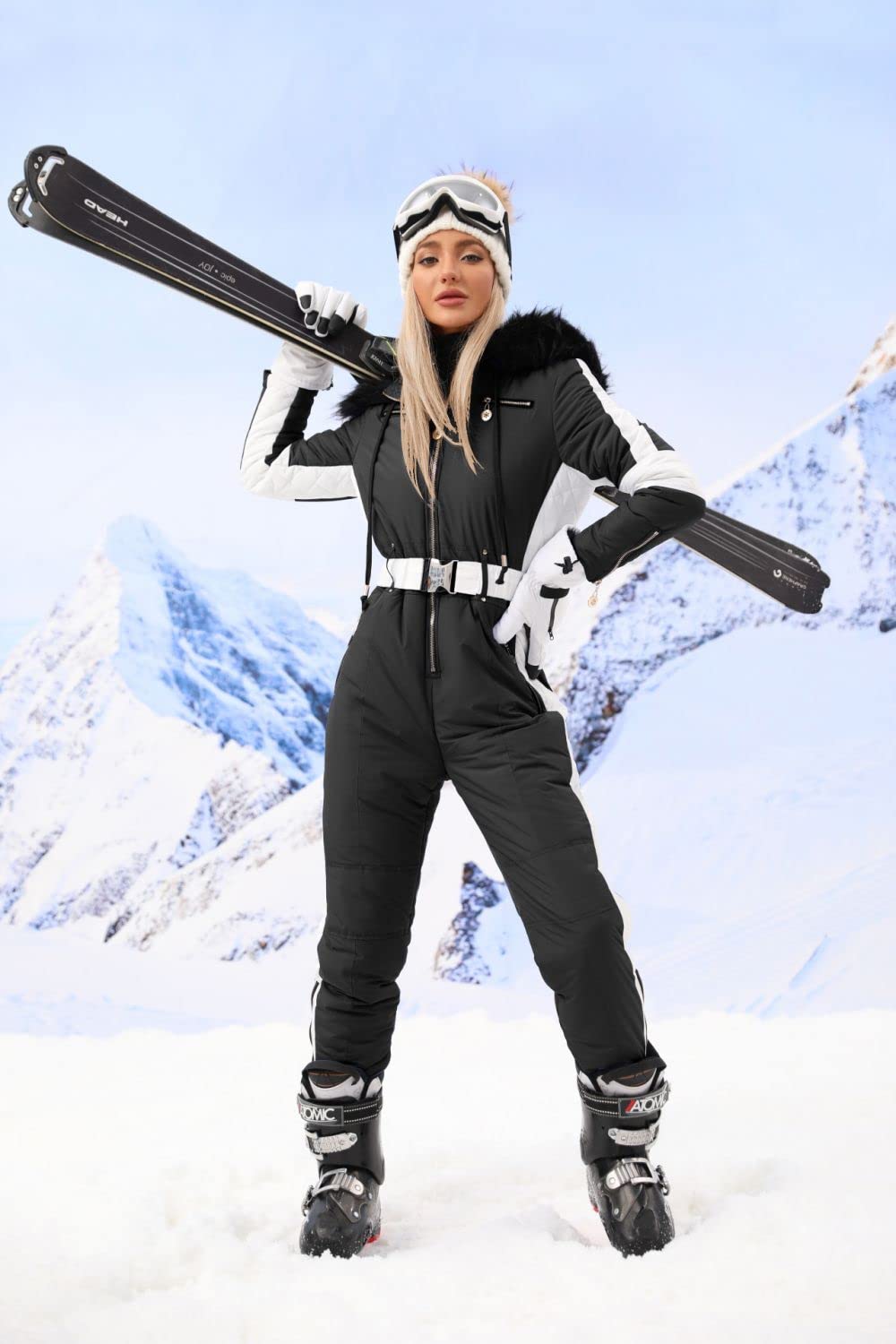 Zwurew Women's Winter Onesies Ski Suit - Waterproof Snowsuit with Fur Collar for Outdoor Sports & Skiing | Perfect for Snowboarding, Winter Hiking & Cold Weather Adventures