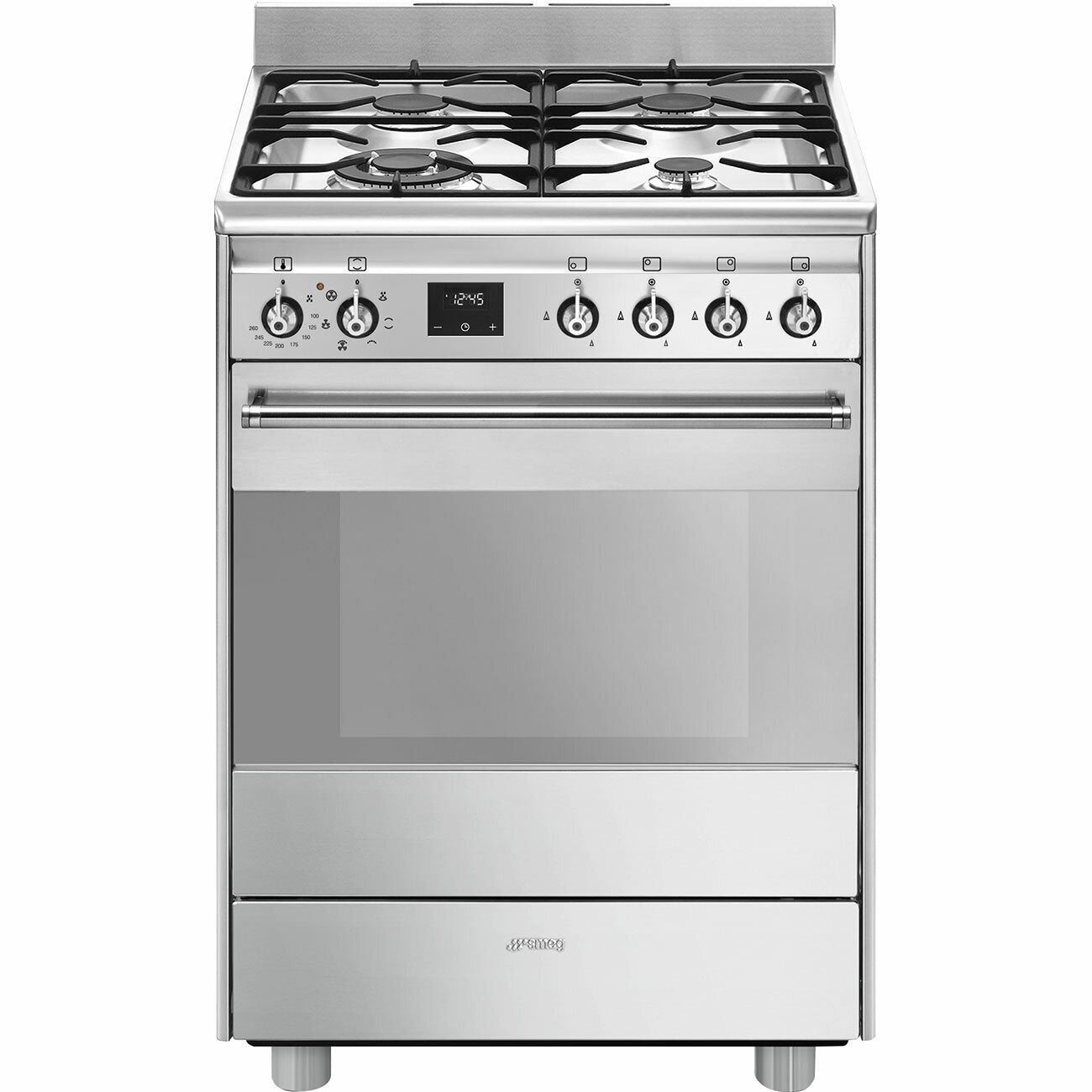 Smeg FS61XNG8 60cm Dual Fuel Upright Stove in Stainless Steel - Professional Kitchen Range for Home Cooking, Baking & Entertaining