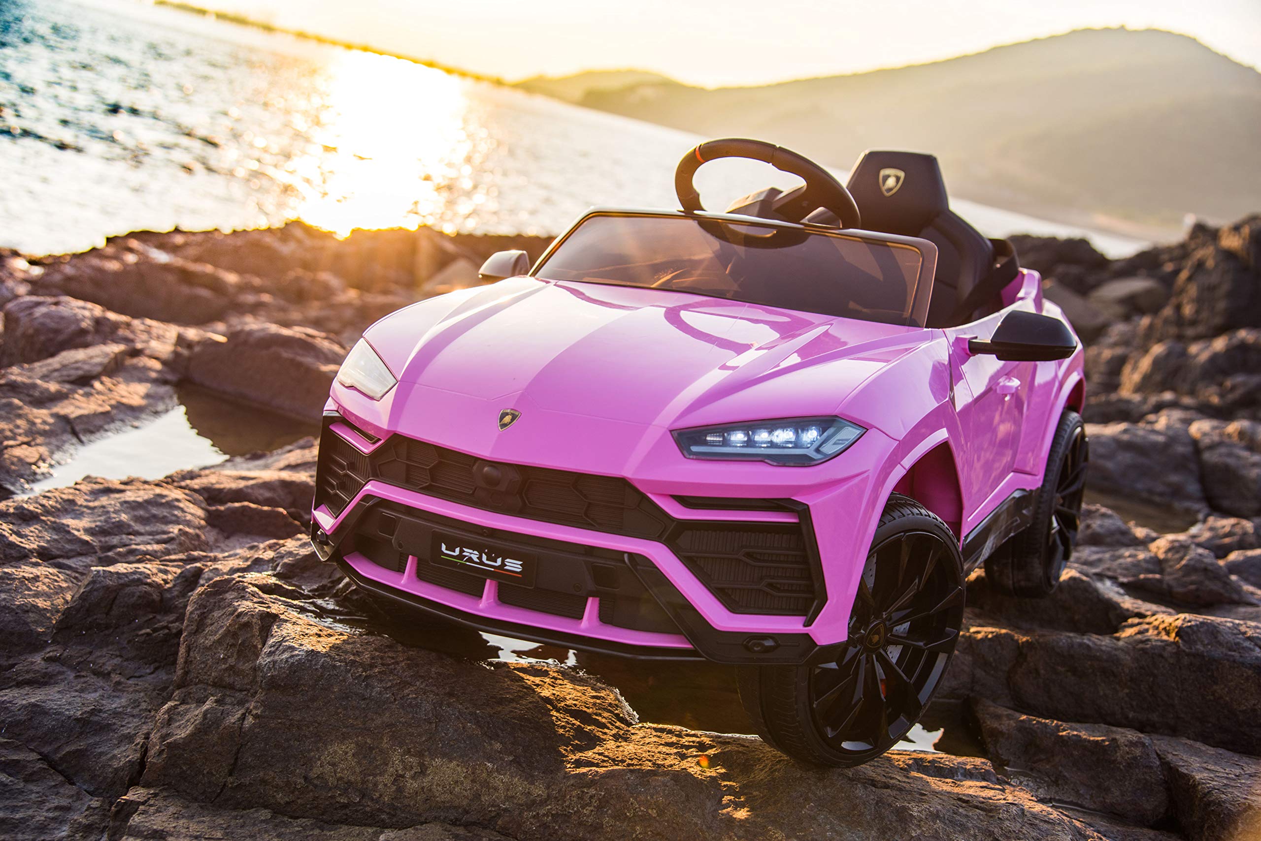 Licensed Lamborghini Urus 12V Electric Ride-On Car for Kids - Remote Control, LED Headlights, Music & 2 Speed Modes - Pink Battery-Powered Toy Truck for Boys & Girls | Perfect for Birthday Gifts, Outdoor Play & Driveway Fun