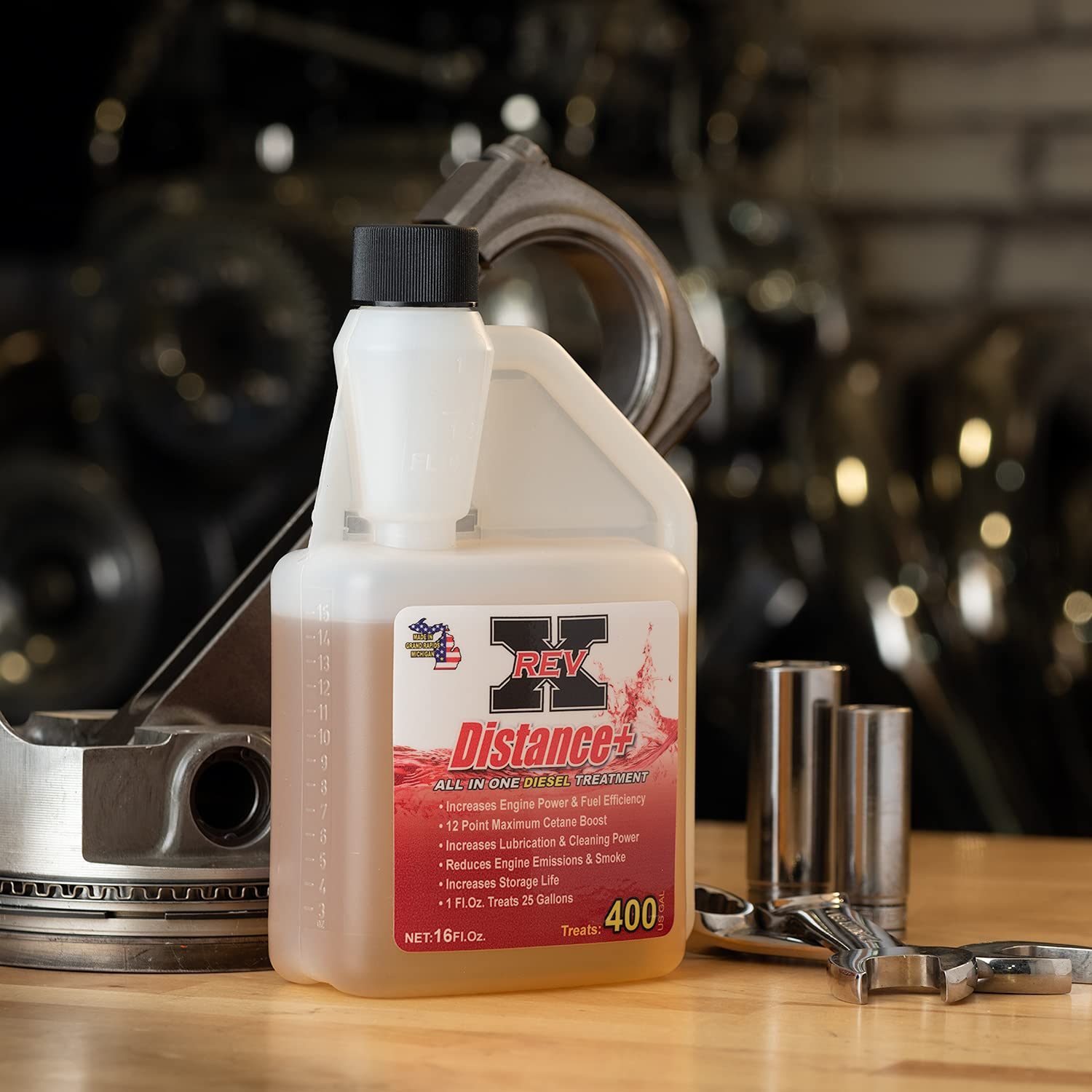 REV X Original Diesel Kit Plus - 16oz Distance+ Fuel Treatment & High Performance Oil Additive (4 Pack) for Trucks, Heavy Equipment & Fleet Maintenance - Improves MPG & Engine Performance