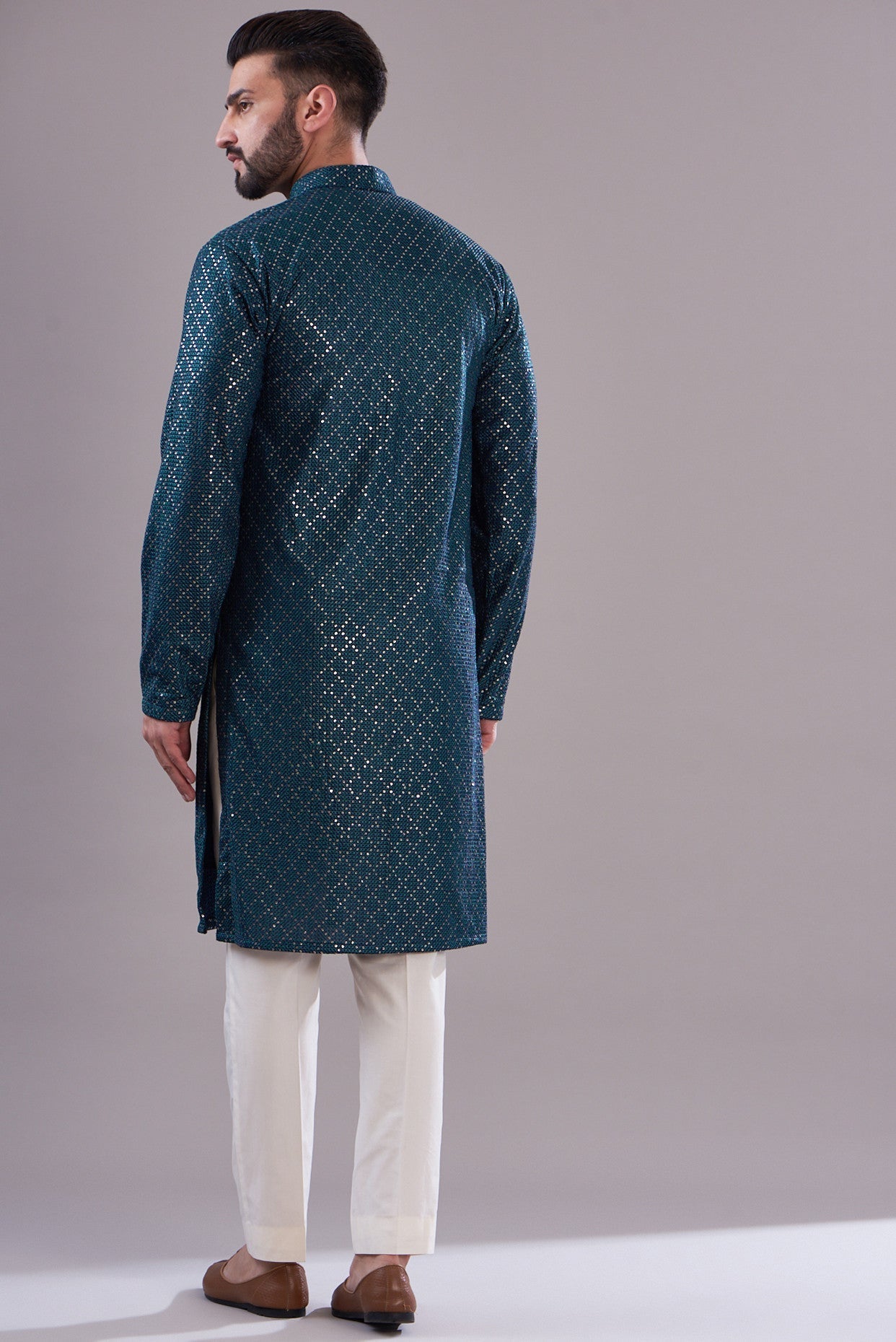 Stylish Navy Blue Sequenced Kurta for Men & Women | Traditional Indian Ethnic Wear for Festivals, Weddings & Parties