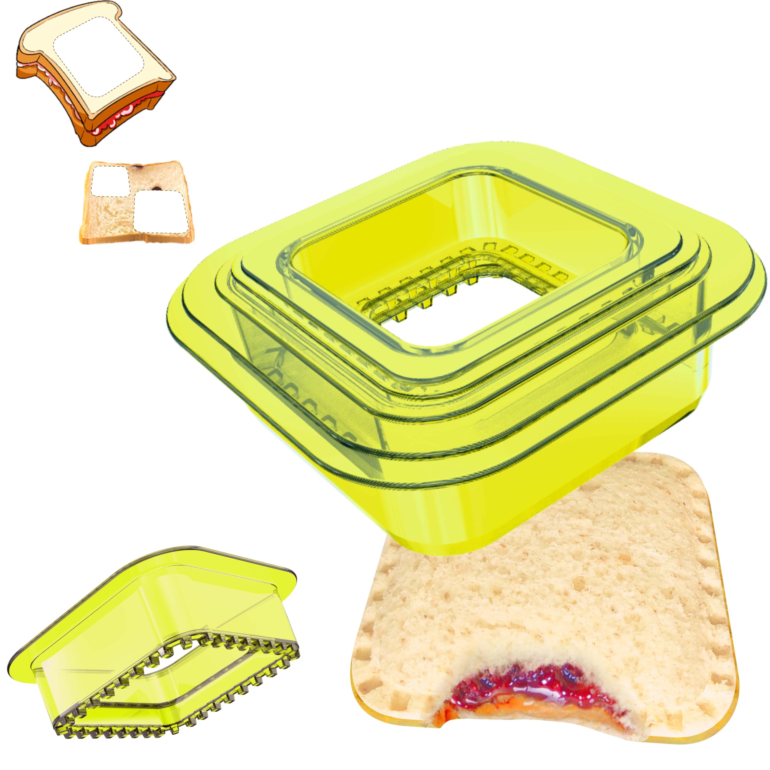 Tribe Glare Sandwich Mold Maker - Stainless Steel Sandwich Cutter & Sealer for DIY Bread, Pancakes, Cookies | Kids Lunch Box & Bento Box Accessories | Perfect Gift for Boys & Girls (Yellow Square) | Great for School Lunches, Picnics & Party Snacks