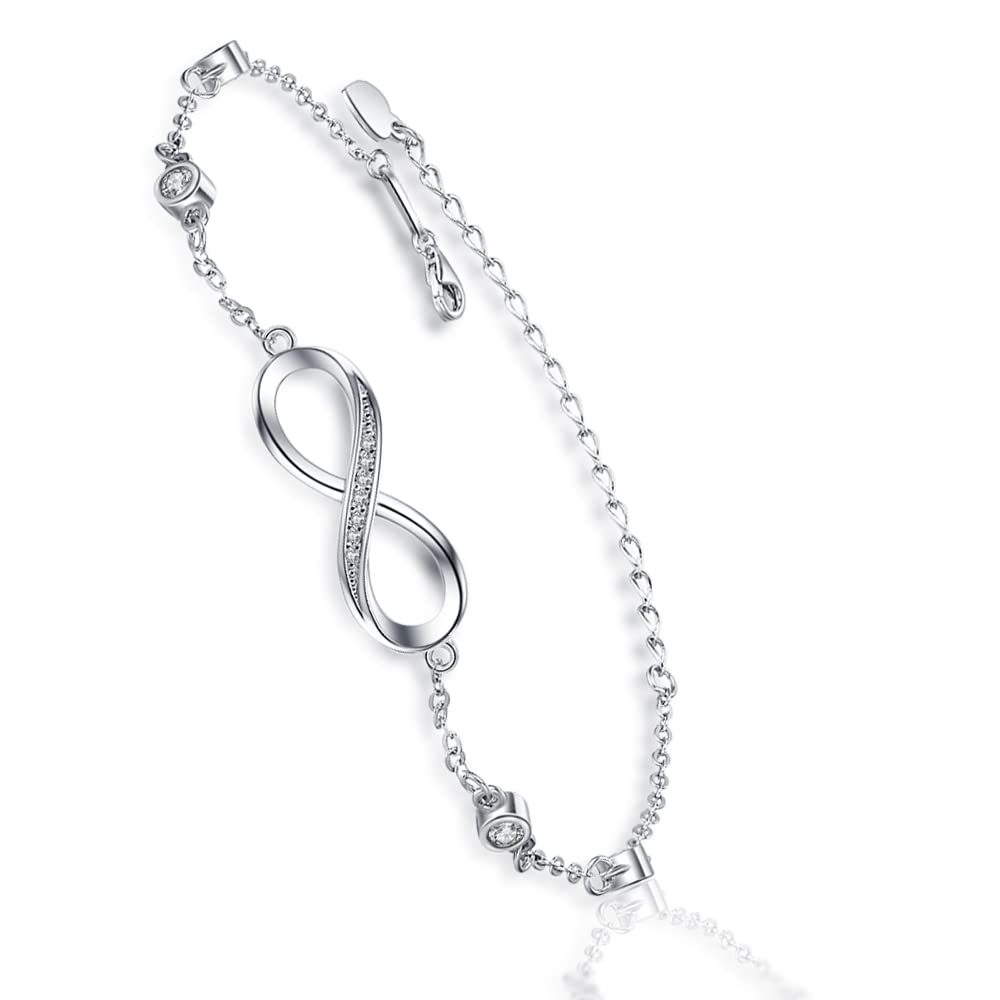 S925 Sterling Silver Infinity Ankle Bracelet for Women - Classic Elegant Anklet Jewelry Gift for Mother, Wife, Girlfriend - Perfect for Weddings, Anniversaries & Everyday Wear