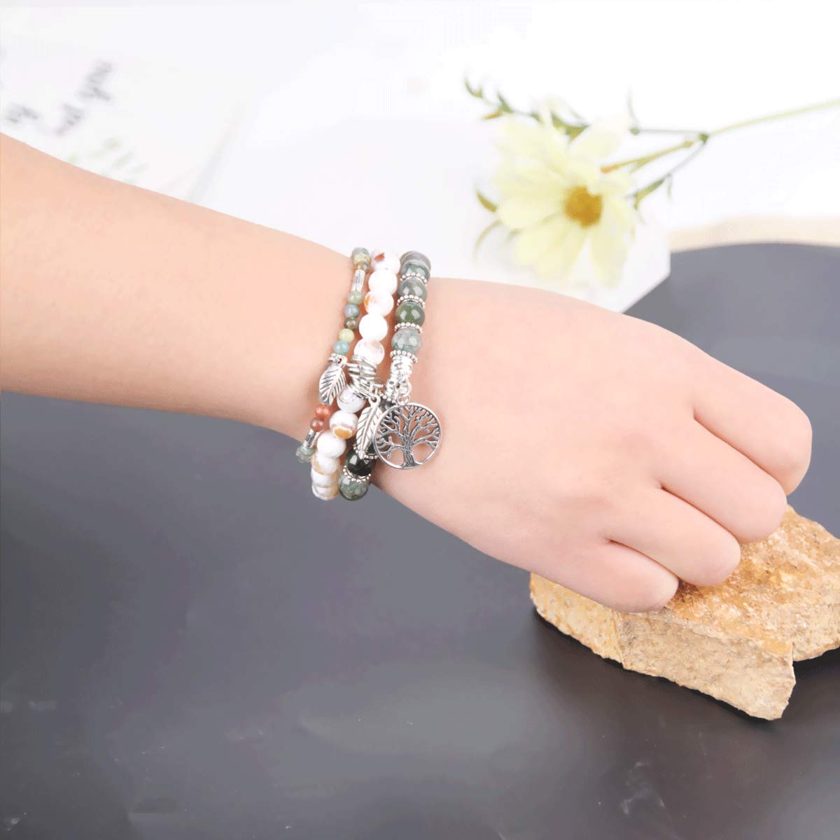 Healing Stone Crystal Beaded Bracelets for Women - Tree of Life Yoga Stretch Bracelet Set, Spiritual Jewelry Birthday Gifts for Her | Meditation, Yoga & Positive Energy