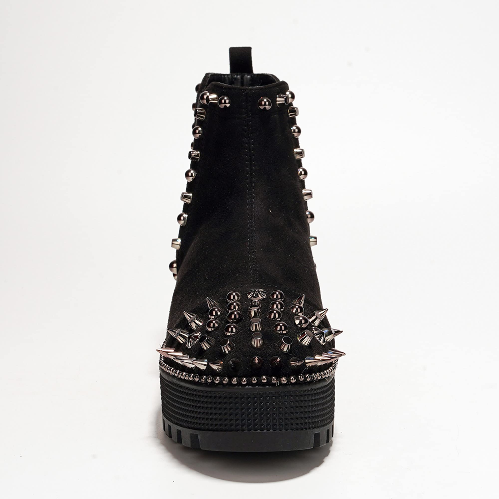 Cape Robbin Women's Spiky Pull-On Combat Boots - Black Studded Ankle Boots with Platform for Punk, Gothic & Streetwear Fashion | Perfect for Concerts, Parties & Everyday Edgy Style