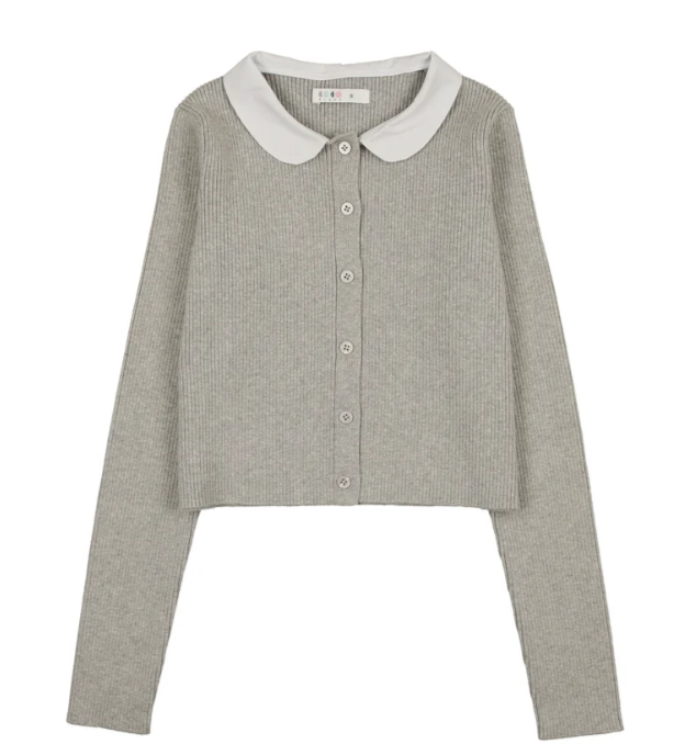 COCO BLANC Peter Pan Collar Ribbed Cardigan for Girls (12-20 Years) - Perfect for School, Parties, and Casual Outfits