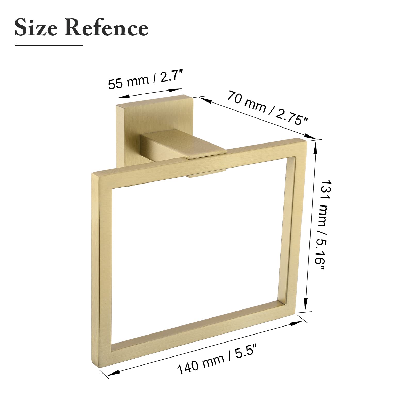 Brushed Gold Towel Ring - Stainless Steel Square Bathroom Hand Towel Holder - Wall Mounted Towel Bar Hanger for Modern & Luxury Bathroom Decor