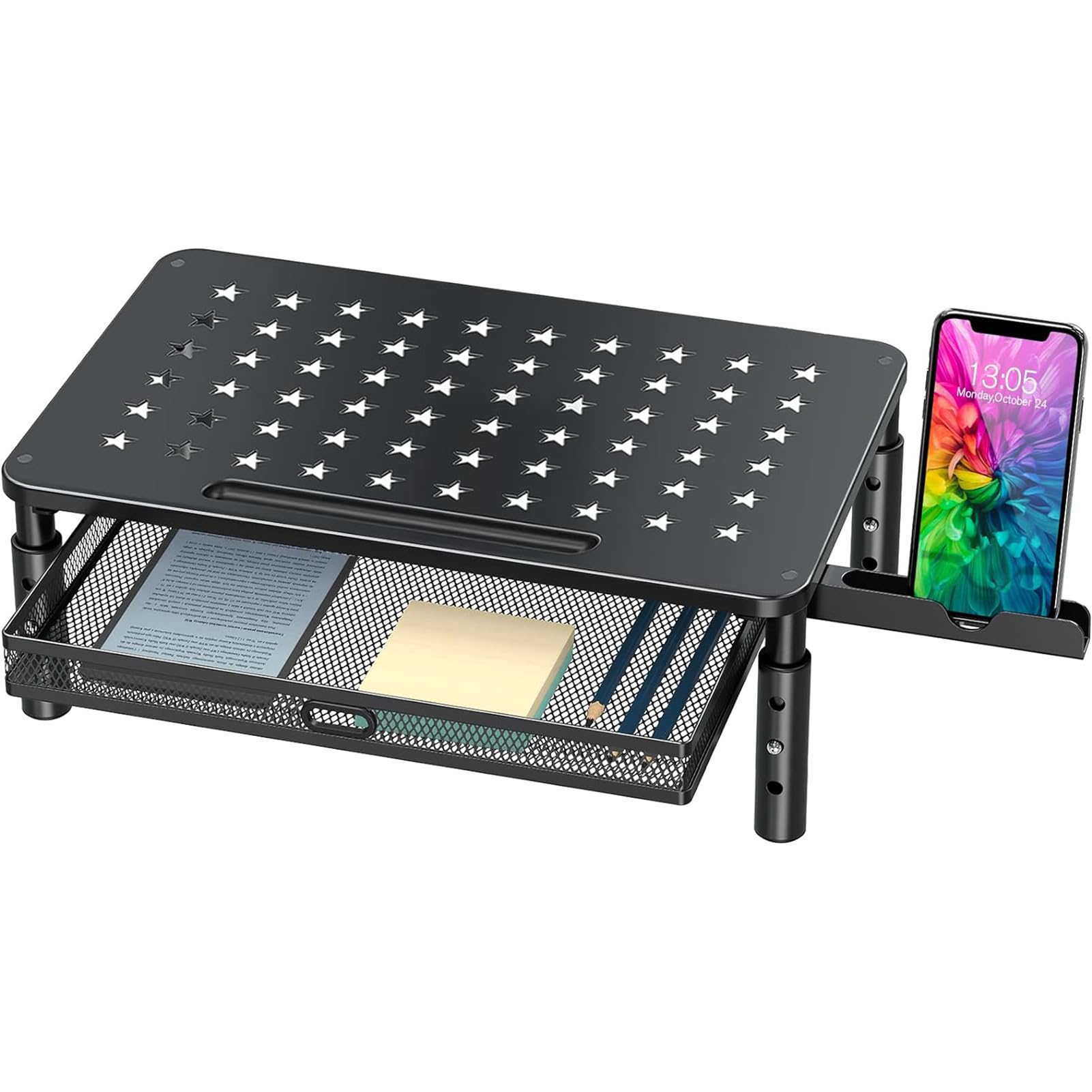 Zimilar Adjustable Monitor Stand Riser with Metal Mesh Drawer & Phone Holder - Ergonomic Computer Monitor Stand for Laptop, Printer, Notebook - Perfect for Home Office, Gaming Setup & Workspace Organization