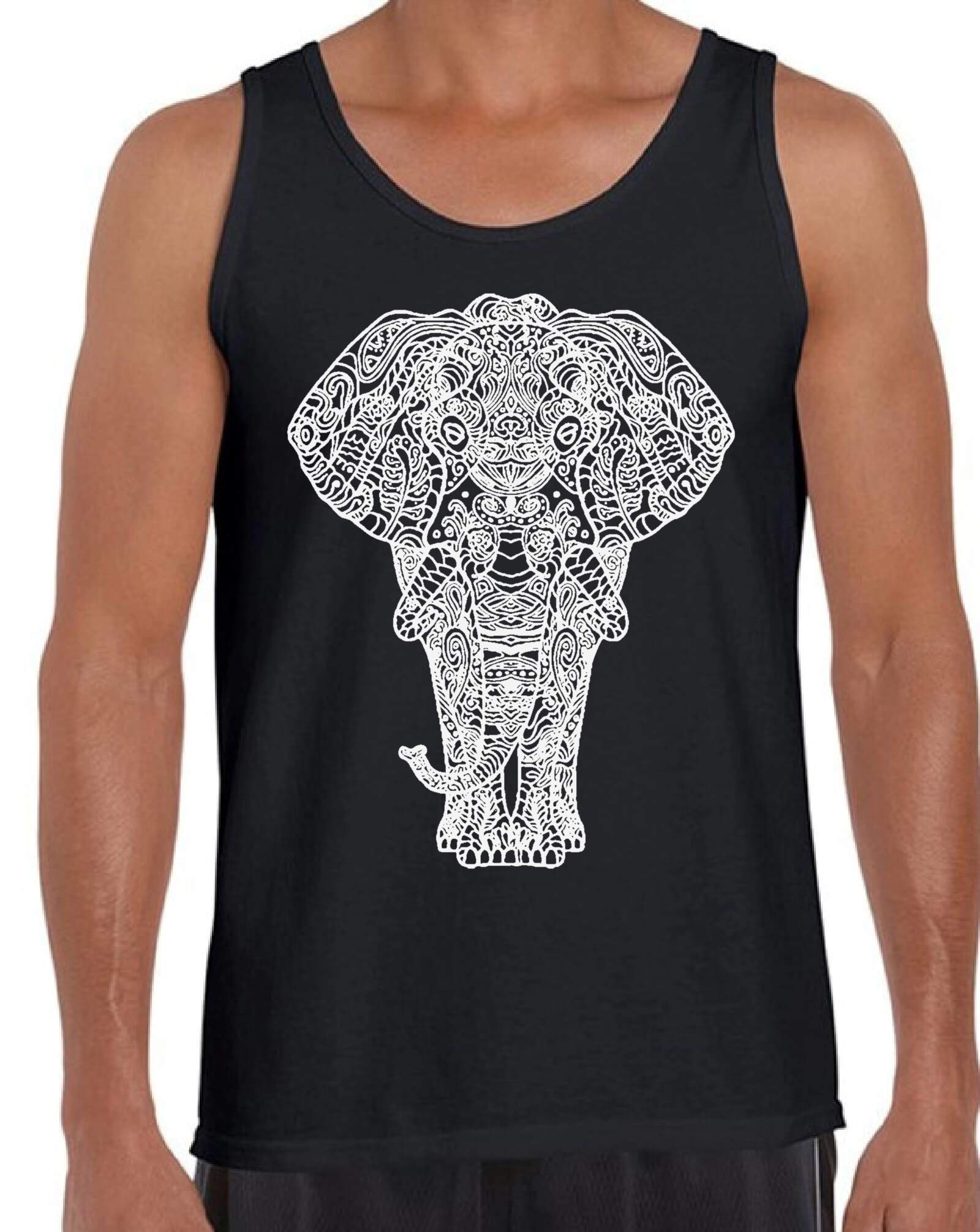 Awkwardstyles Men's Elephant Graphic Tank Top - Animal Lover Shirt with Aztec Design & Free Bookmark - Perfect for Summer Outfits, Beach Wear and Casual Street Style
