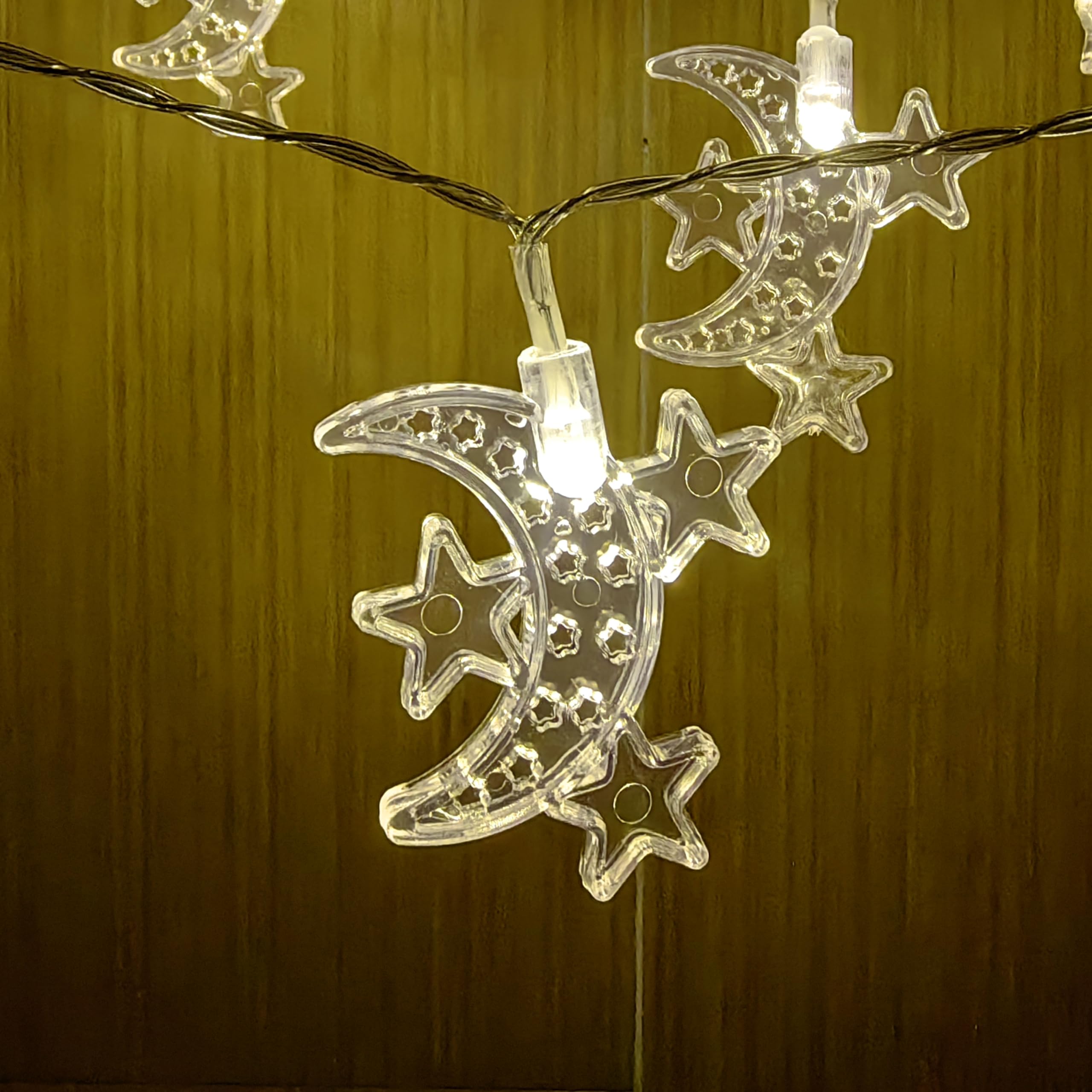 20 LED Ramadan Eid Mubarak Decorations - Star & Moon Battery Operated String Lights for Ramadan Kareem, Islamic Holidays, Wedding & Party Decor - Perfect for Home, Mosque, and Outdoor Celebrations