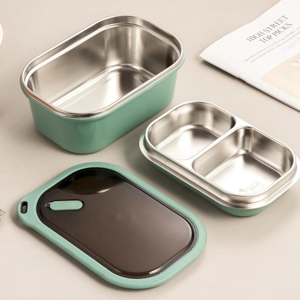 Stainless Steel Bento Box with Compartments - Leak Proof Metal Lunch Container for Adults & Kids | Eco-Friendly Food Storage for Work, School, Picnics & Travel (Green)