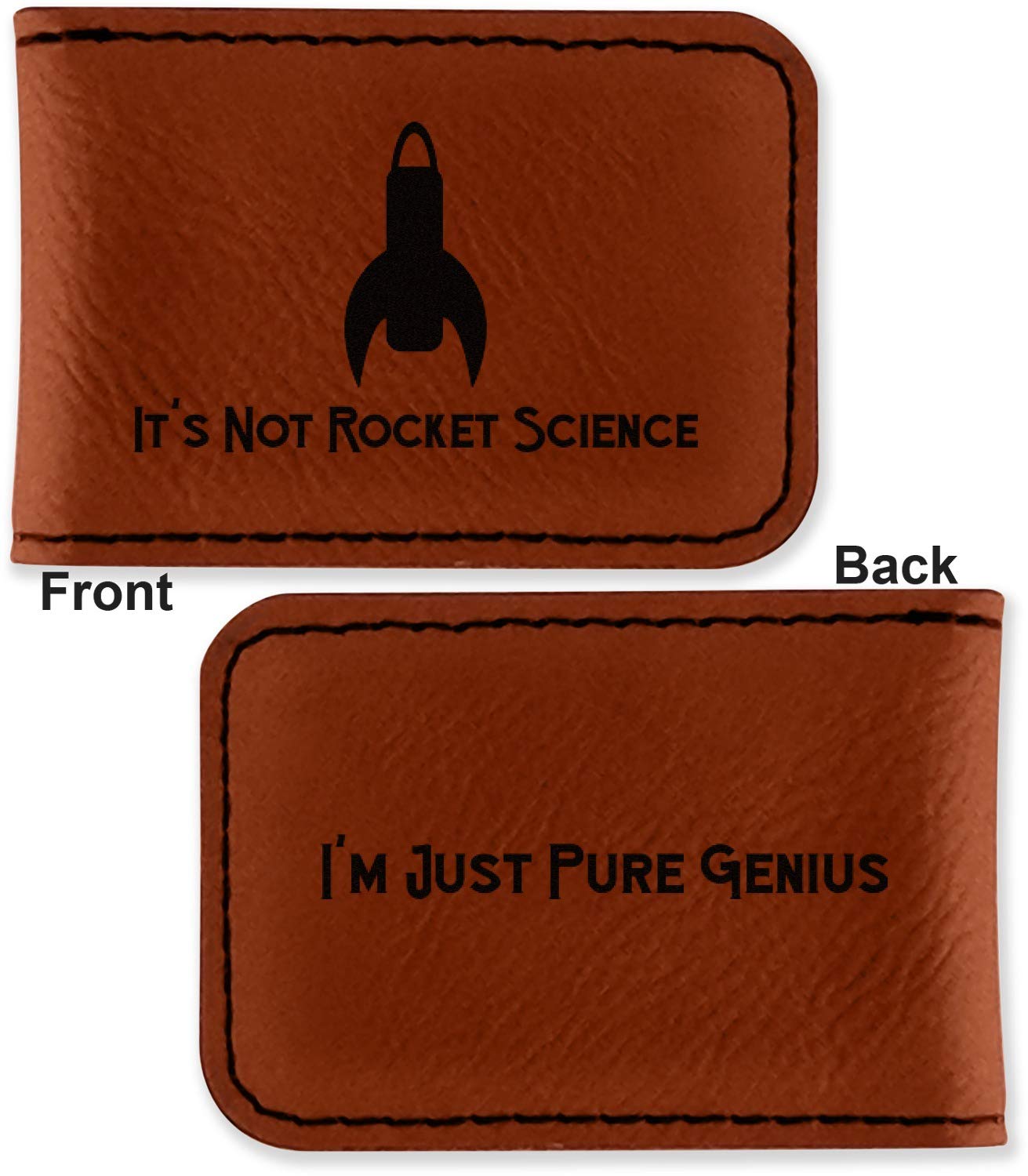 Personalized Rocket Science Leatherette Magnetic Money Clip - Double Sided Engraved Wallet Gift for Men | Perfect for Cash, Credit Cards & ID Organization | Great for Graduation, Birthday & Father's Day Gifts
