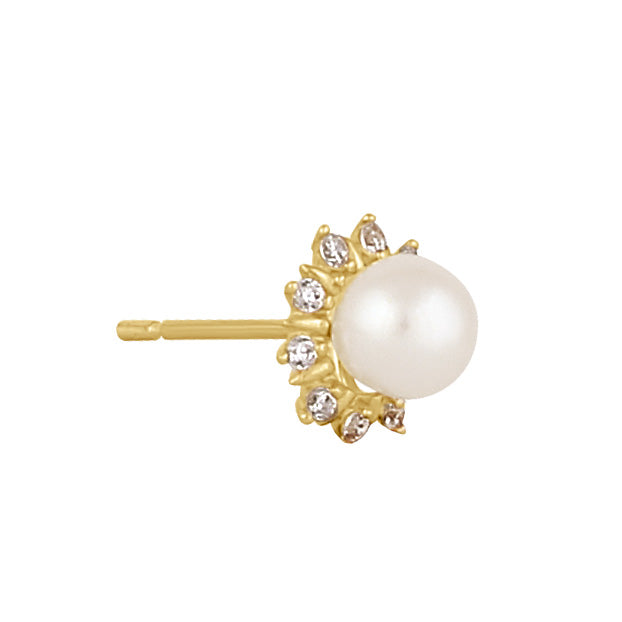 14K Gold Sunflower Pearl and Cubic Zirconia Earrings - Elegant Dangle Earrings for Women, Perfect for Weddings, Parties, and Everyday Wear