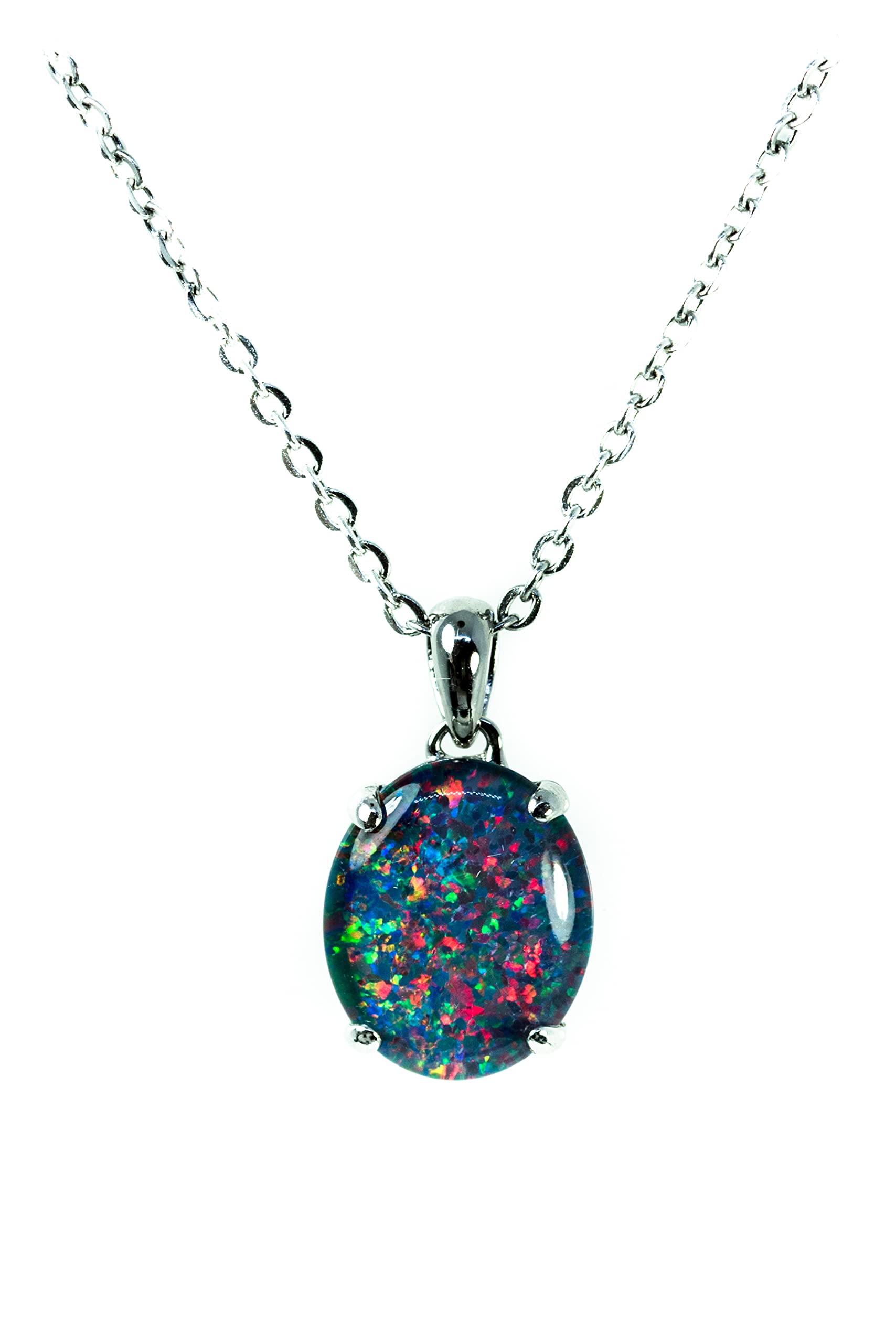 Genuine Australian Triplet Opal Necklace – Fire Opal Pendant in Sterling Silver & White Gold Plated – Elegant Women's Jewelry for Gifts, Weddings & Special Occasions
