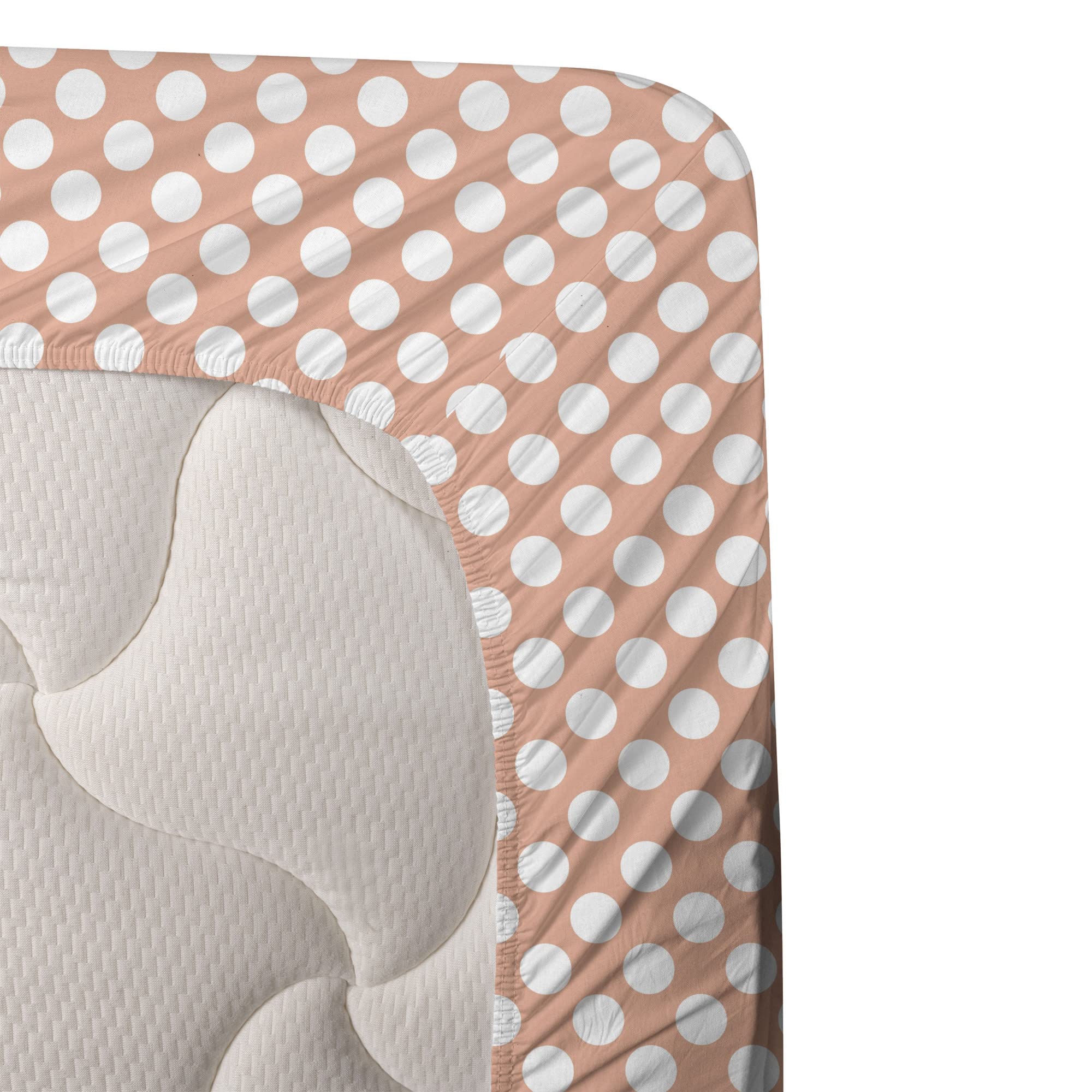 Ambesonne Abstract King Size 4-Piece Sheet Set - Monochrome Polka Dots, Symmetrical Circle Design, Peach & White - Soft Bedding for Modern Bedrooms, Guest Rooms & Dorm Decor