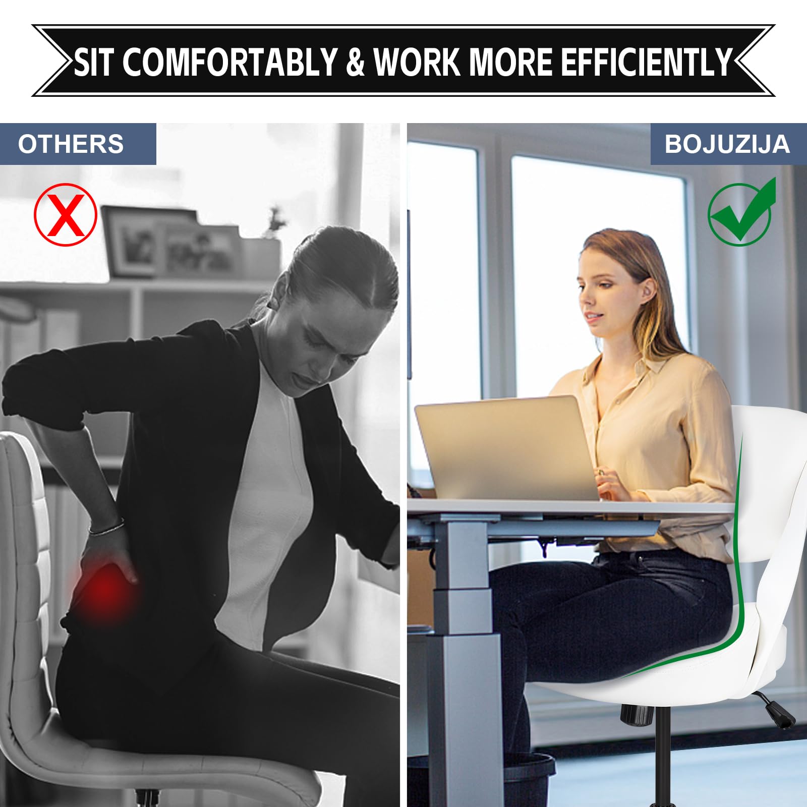 Ergonomic Drafting Chair with Lumbar Support & Foot Ring - Adjustable Swivel Task Chair for Standing Desk - White - Perfect for Office, Home Office & Studio Workspaces