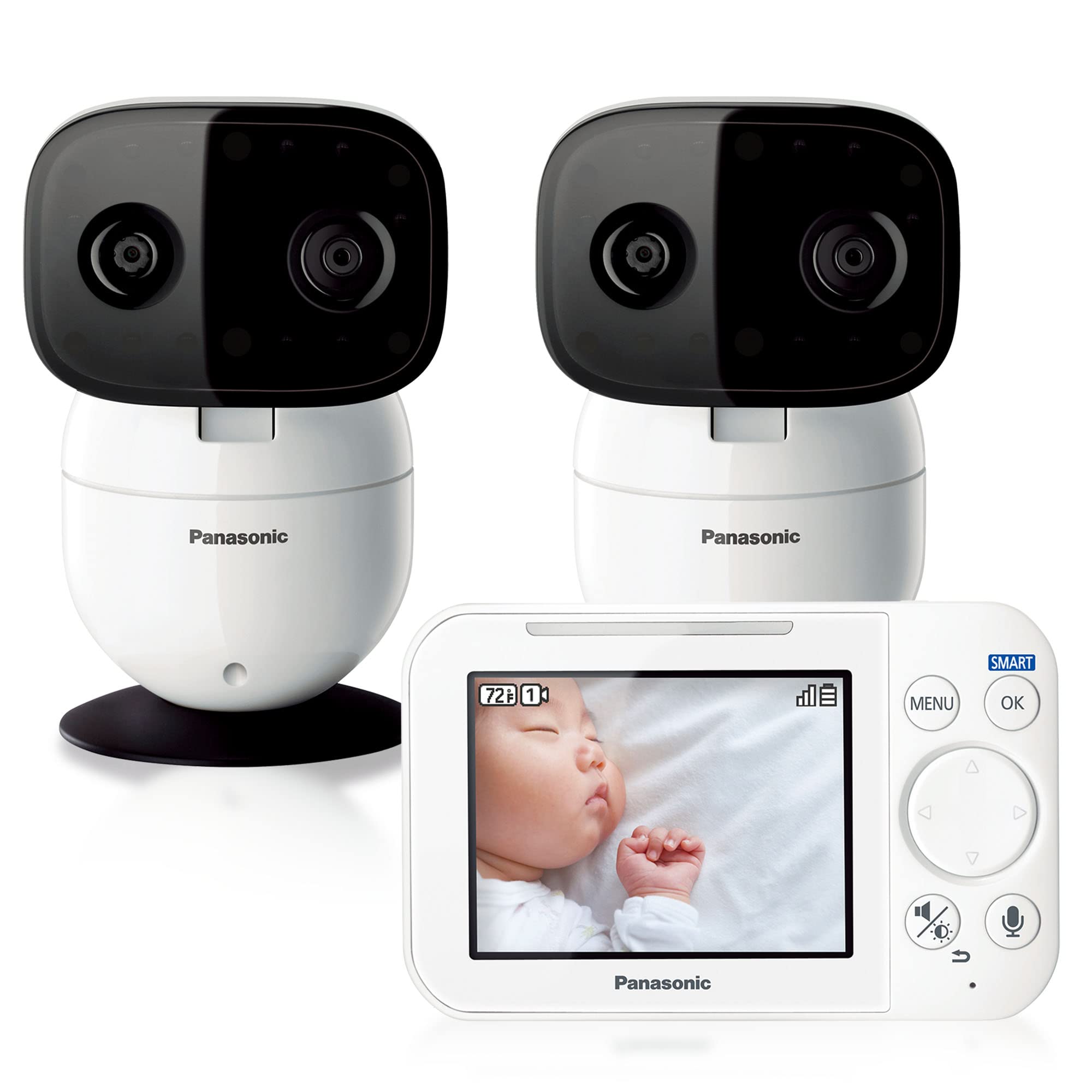 Panasonic Video Baby Monitor with Remote Pan/Tilt/Zoom, Long Range & Secure Connection - 2 Cameras & Parent Unit | 2-Way Talk, Lullabies, Night Vision | Portable for Nursery, Travel & Home Use