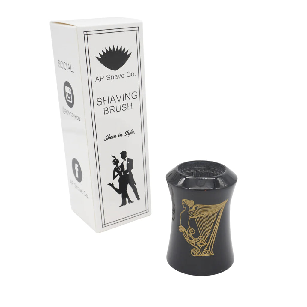 Premium Angelic Harp Etched Series Black Handle Shaving Brush - Fits 28mm & 30mm Knots - Perfect for Wet Shaving & Barber Shop Grooming