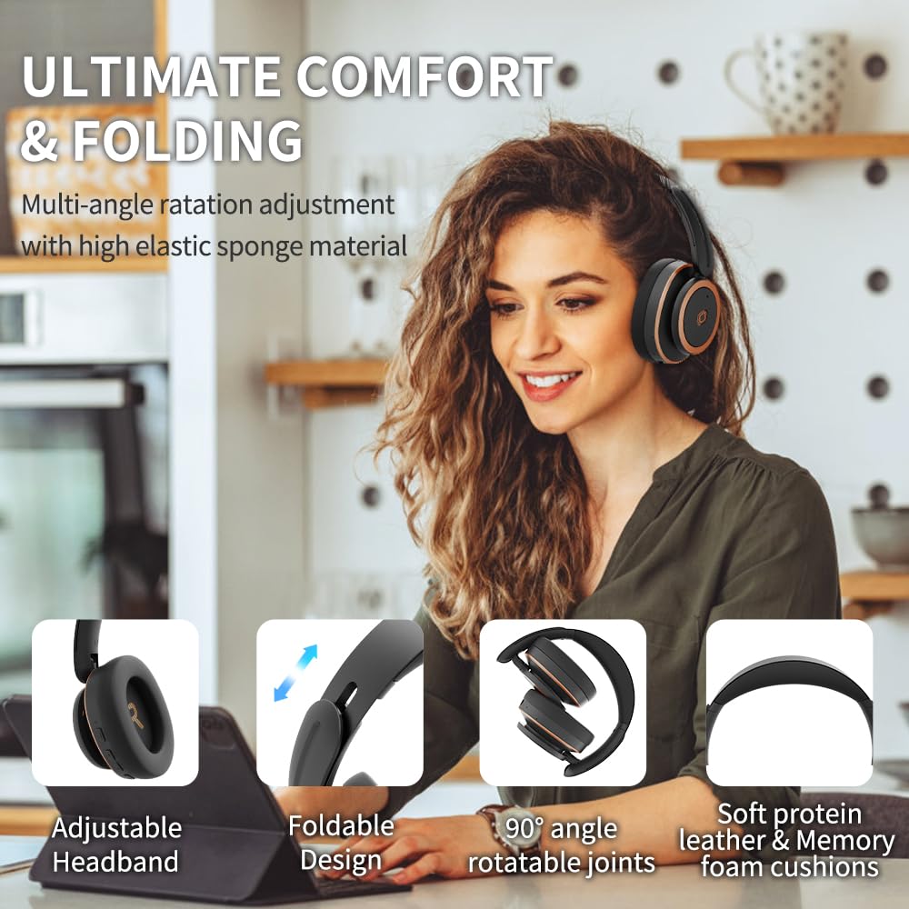Premium Over-Ear Wireless Bluetooth Headphones with Active Noise Cancelling, 76H Playtime & Fast Charging, Built-in Mic, Foldable Design - Compatible with iPhone, iPad, Laptop & PC (Black) - Perfect for Travel, Work & Gaming