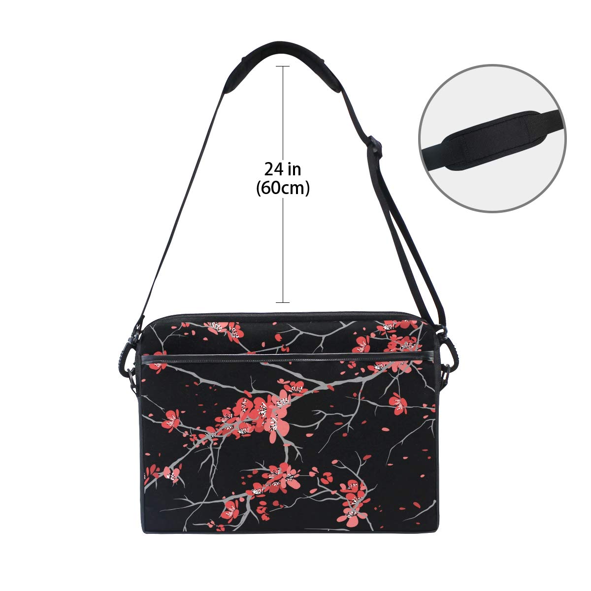 ALAZA Cherry Blossom Floral Laptop Sleeve Case - Convertible Crossbody Messenger Bag with Strap Pocket for MacBook Air Pro, Dell, HP, Lenovo 14-15.4 Inch - Perfect for Work, School & Travel Protection