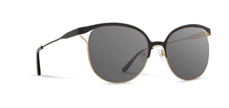 Shwood Odessa Metal Sunglasses - Obsidian & Gold Frame with Grey Lenses - Stylish UV Protection for Outdoor Activities & Driving