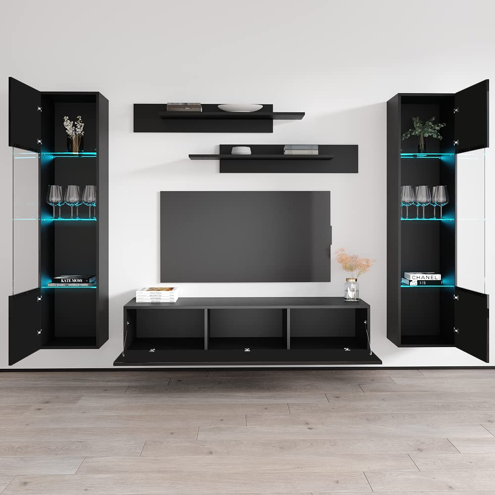 Modern Floating TV Stand with Storage & LED Lights - Wall-Mounted Entertainment Center Console for Living Room & Bedroom - AB3 30