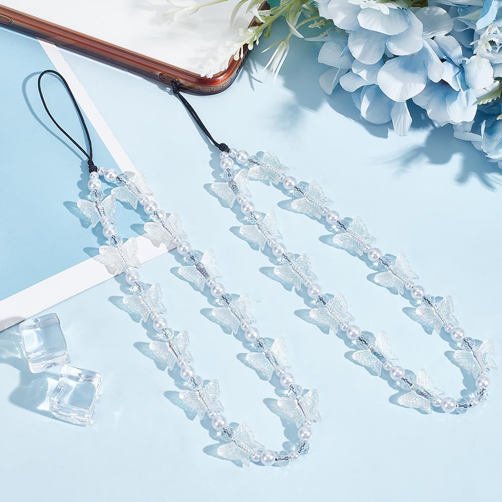 WADORN 2-Pack Acrylic Butterfly Phone Straps - 8.2 Inch Handmade Beaded Lanyard with Transparent Pendant for iPhone, Samsung, Keys, Purse & Camera Bag - Cute Accessory for Women, Girls, Teens (Perfect for Everyday Use, Gifts & Fashion Accessories)