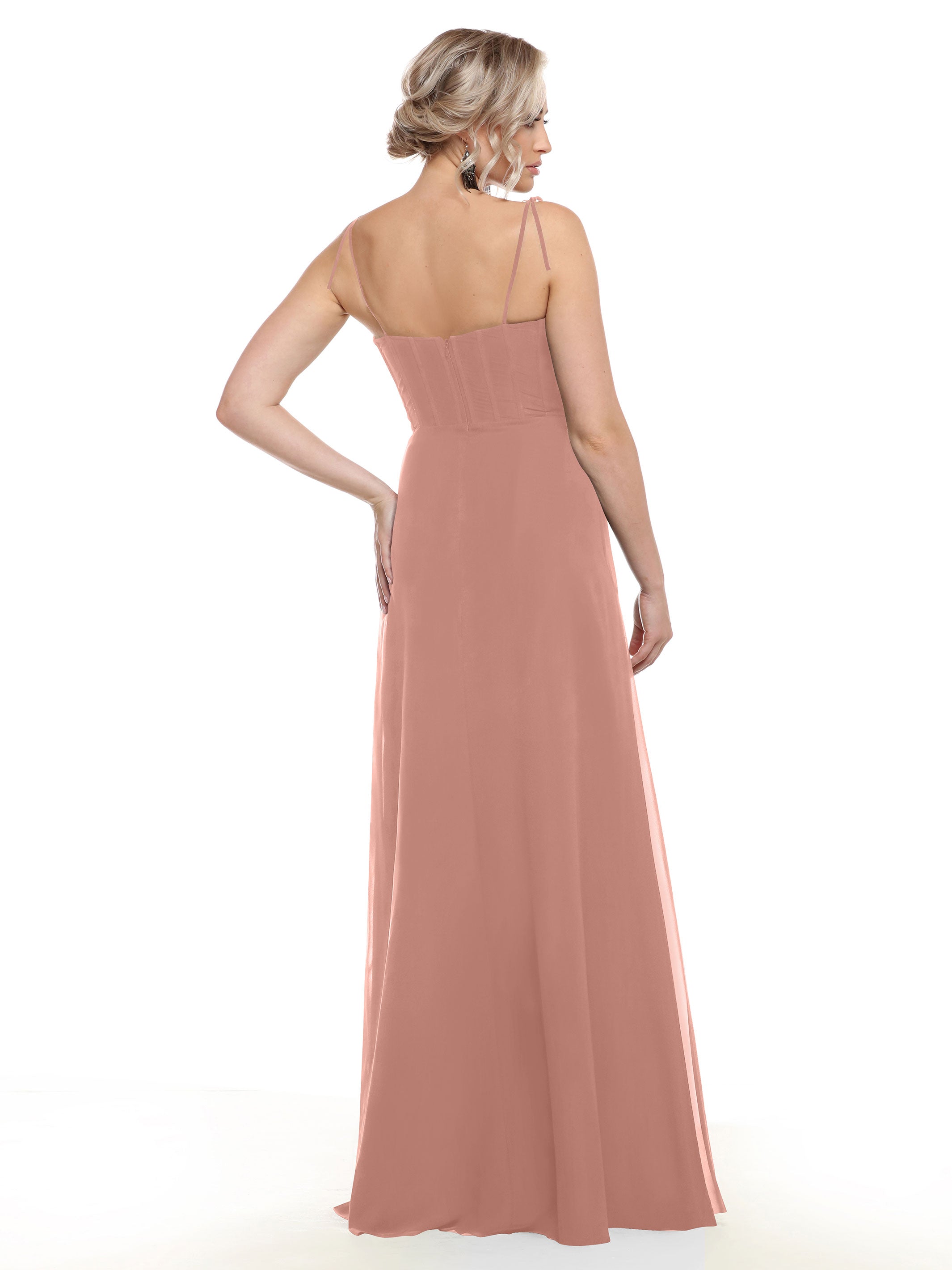 Elegant 80144 Chiffon A-Line Bridesmaid Dress with V-Neck & Spaghetti Straps - Perfect for Weddings, Formal Events & Special Occasions